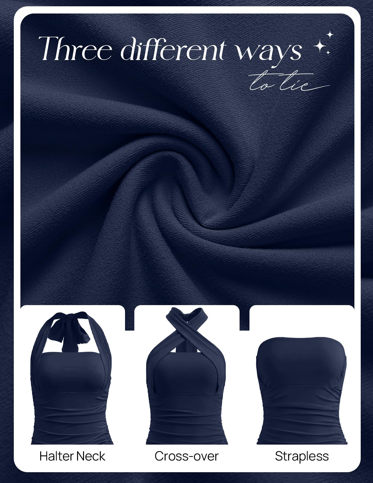 MEROKEETY Women's Wedding Guest Dress Summer Sleeveless Halter Backless Slit Ruched Beach Cocktail Formal Maxi Dresses, Navy, XL