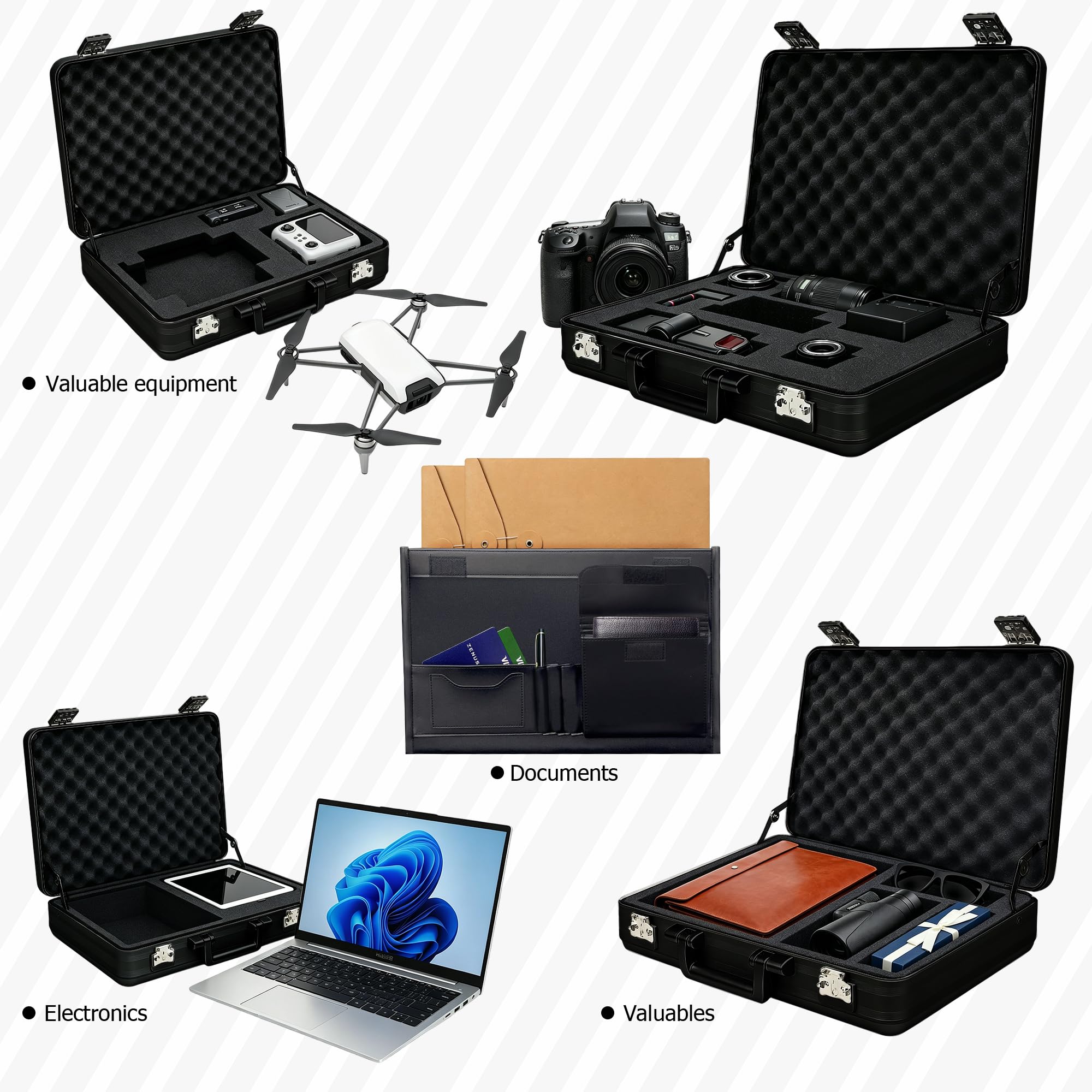 ALUNEX Aluminum Storage Case with Customizable Foam, 3-in-1 Modular Interior, Professional Briefcase with TSA Locks for Men & Women, Organizer & Divider for Documents, Electronics & Tools