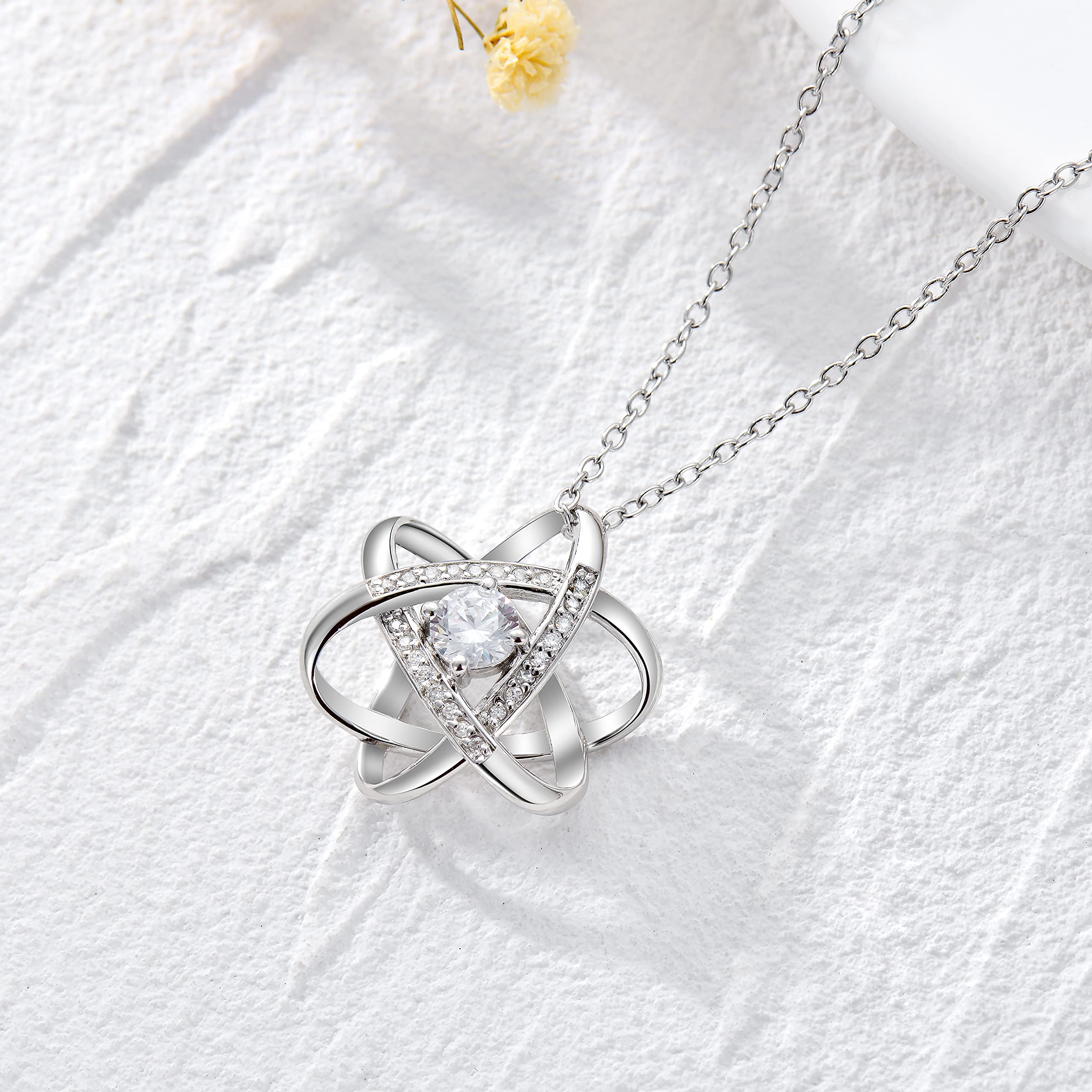 Natural Diamond Celtic Love Knot Necklace for Women,Endless Flower Pendant Necklace Set with 5mm Moissanite 925 Sterling Silver Jewelry Anniversary Valentine's Day Birthday Gifts for Her 18"-20"