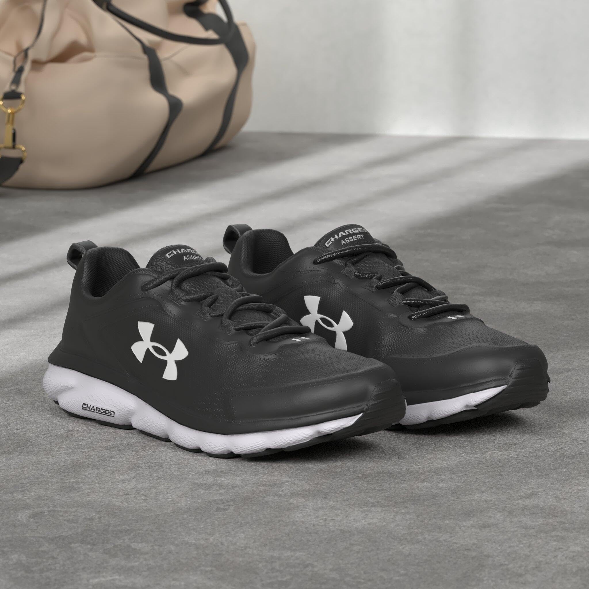 Under Armour Men's Charged Assert 9 Running Shoe, Black (001)/White, 9.5 M US
