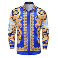 GSBOGOSSE Men Gold Fashion Luxury Printed Satin Long Sleeve Button-Down Shirts Flashy Retro Gorgeous Design Party Gift Shirt