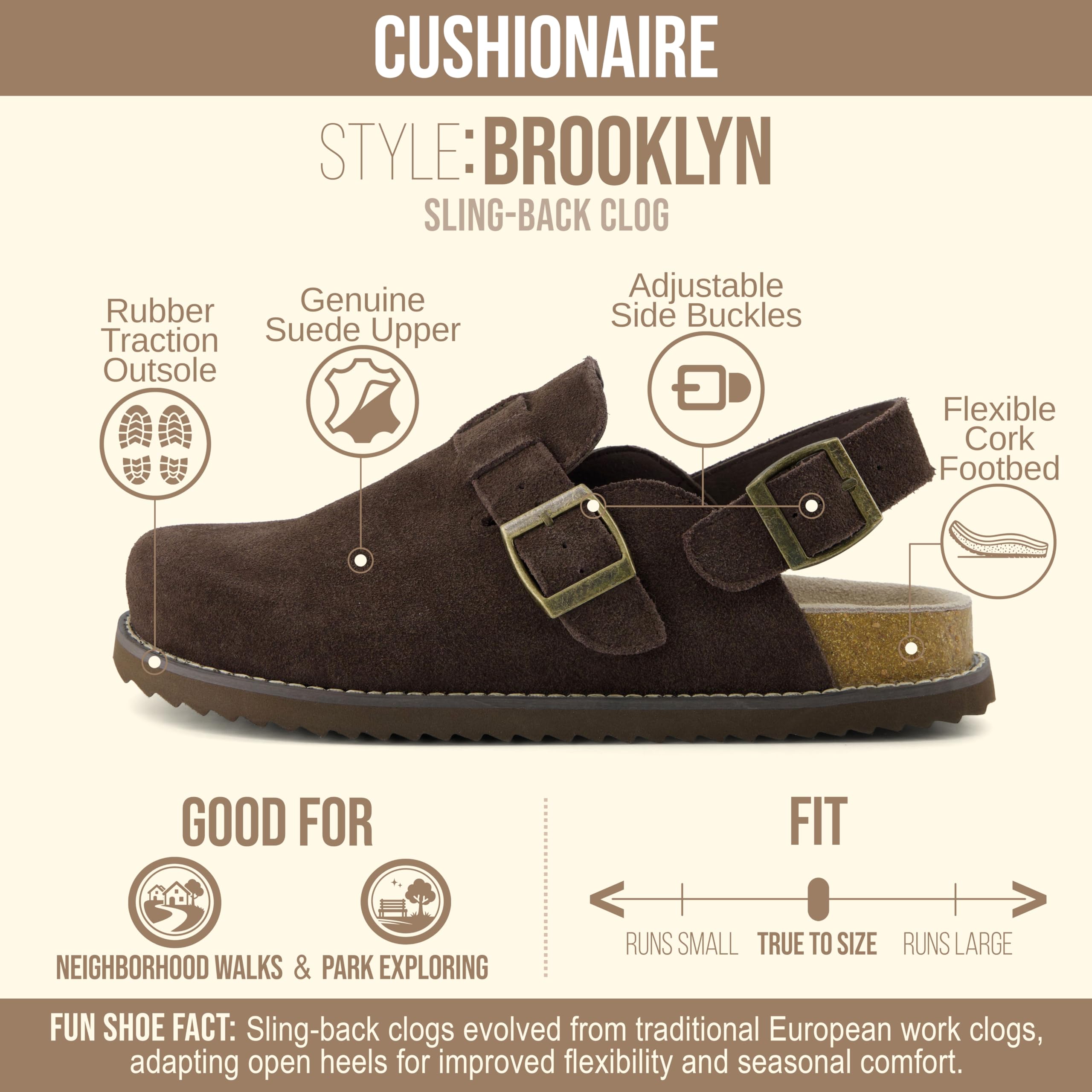 CUSHIONAIRE Brooklyn Suede Womens Slides– Comfortable Clog Mules with Adjustable Buckles – Summer Shoes for Women,CHOCOLATE 11W
