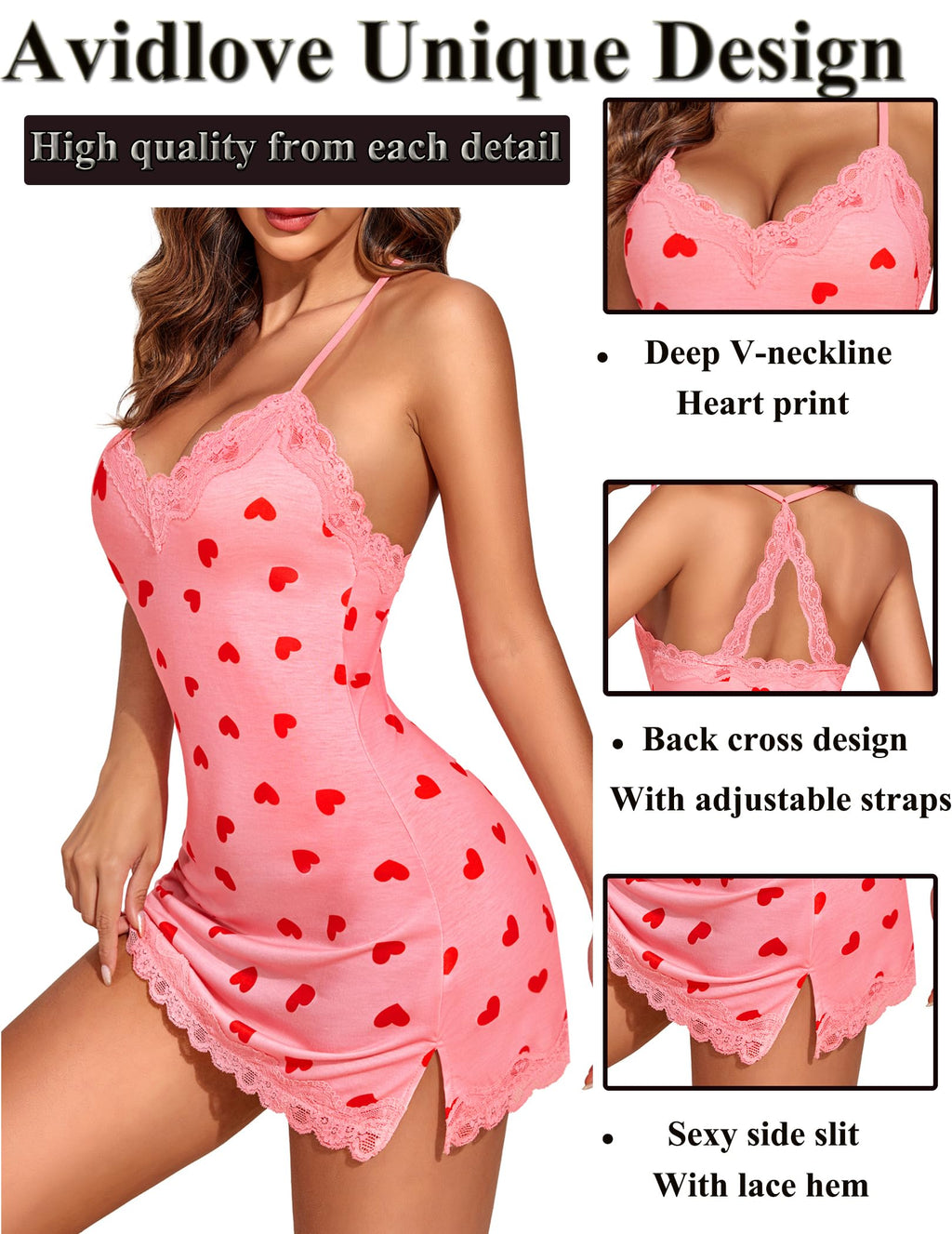 Avidlove Lace Chemise Nightgown Women V Neck Lingerie Sexy Full Slips Sleepwear Mini Teddy Nightwear(Pattern 14, S)
