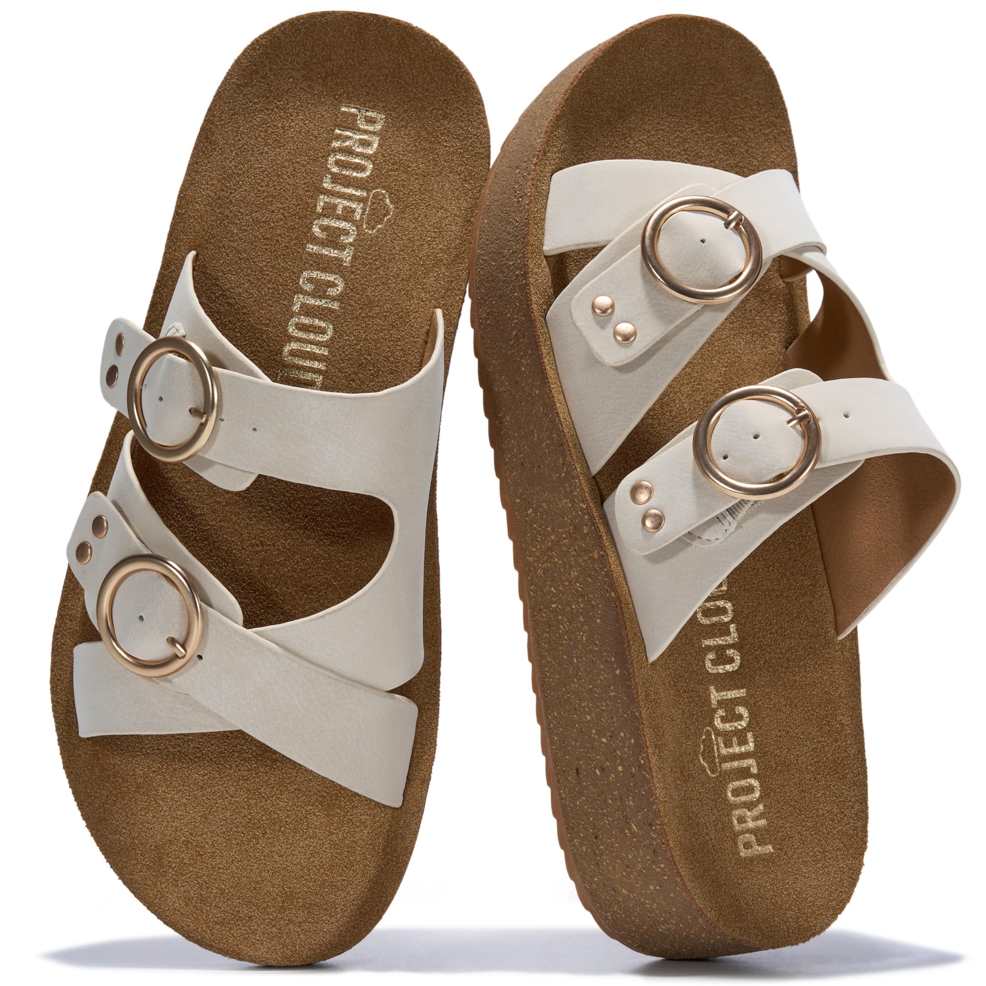 Project Cloud Platform Sandals Women - Eco-Crafted Leather Womens Summer Shoes with Lightweight Adjustable Buckle and Non-Slip Outsole Summer Sandals for Women 2026 (KRISTI,CREAM,9M)