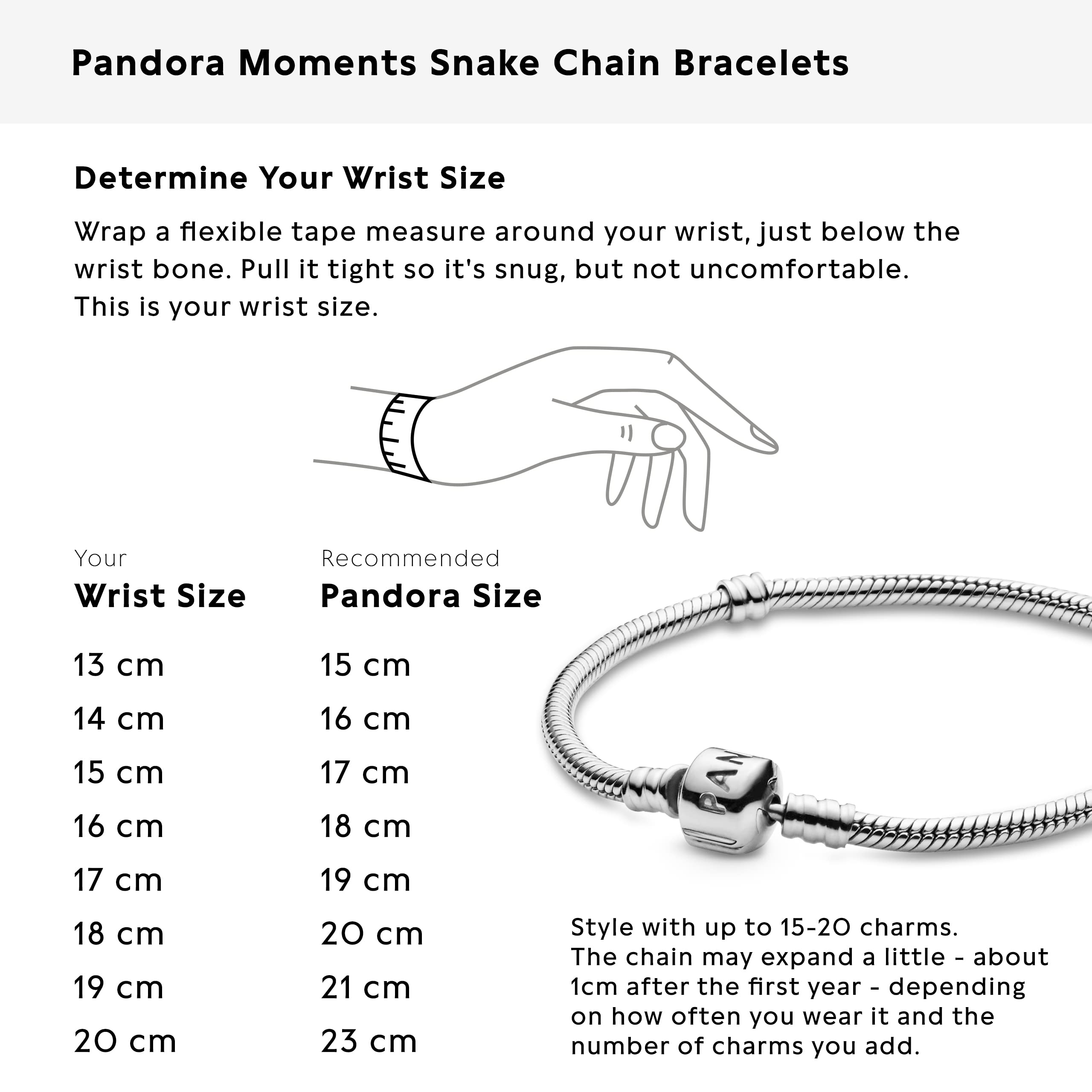 PANDORA Moments Logo Barrel Clasp Snake Chain Bracelet - Compatible Moments Charms - Sterling Silver Bracelet for Women - Gift for Her - 7.9"