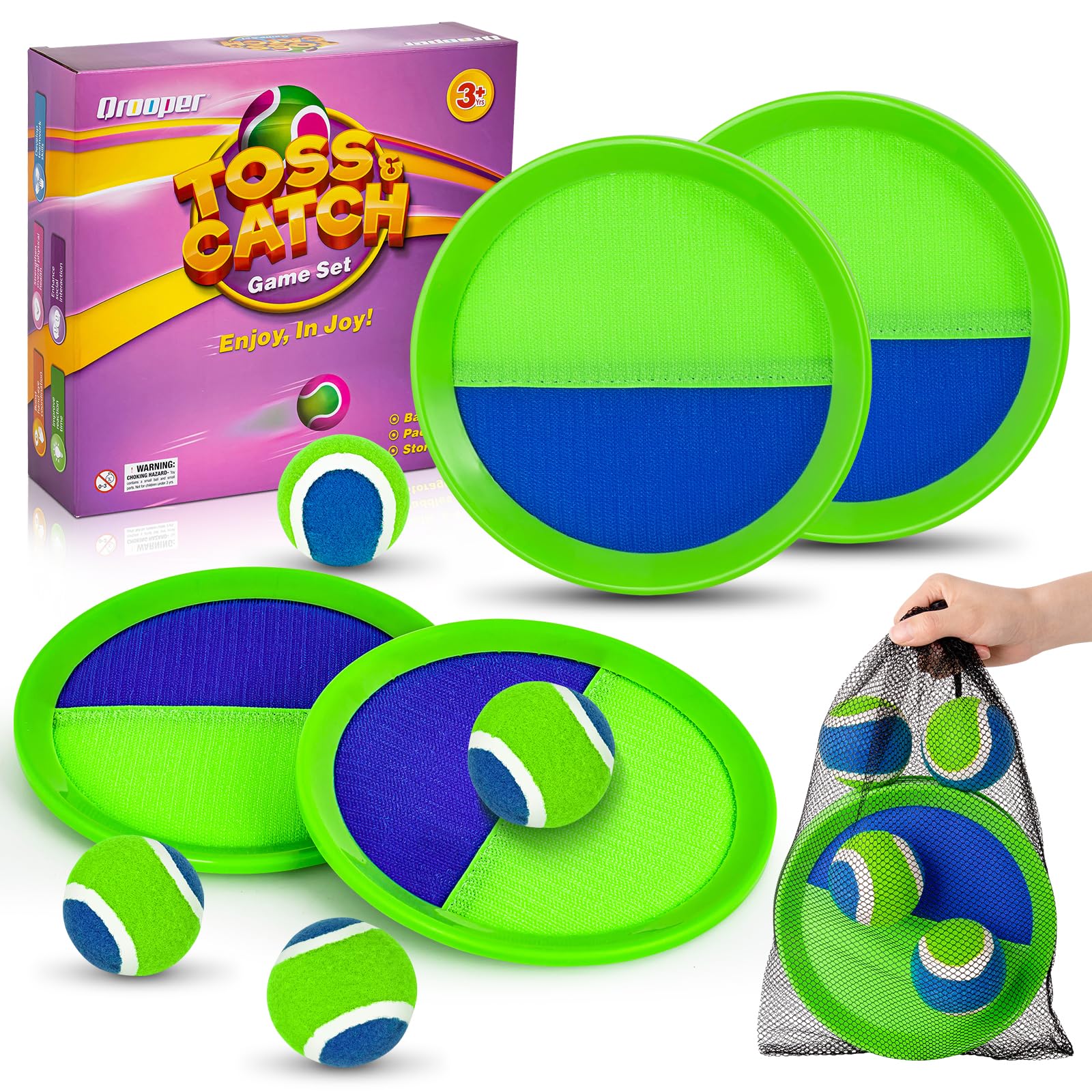 Toss and Catch Ball Game Set - Classic Kids Outdoor Indoor Activity Toys - Great Games for Beach Pool Yard Camping - Sticky Paddle Ball Toy Gift for Toddlers Boys Girls 3 4 5 6 7 8 9 10 11 12 Year Old