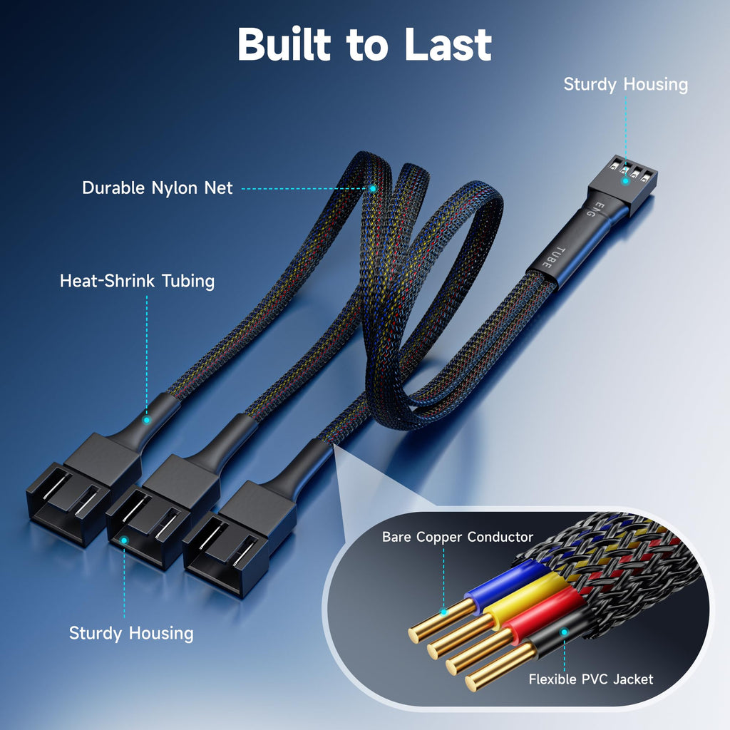 Cable Matters 2-Pack 3 Way 4 Pin PWM Fan Splitter Cable - 12 Inches / 30cm, 1x PWM-Controlled with 2 Follower, PC Fan Splitter 1 to 3 Converter