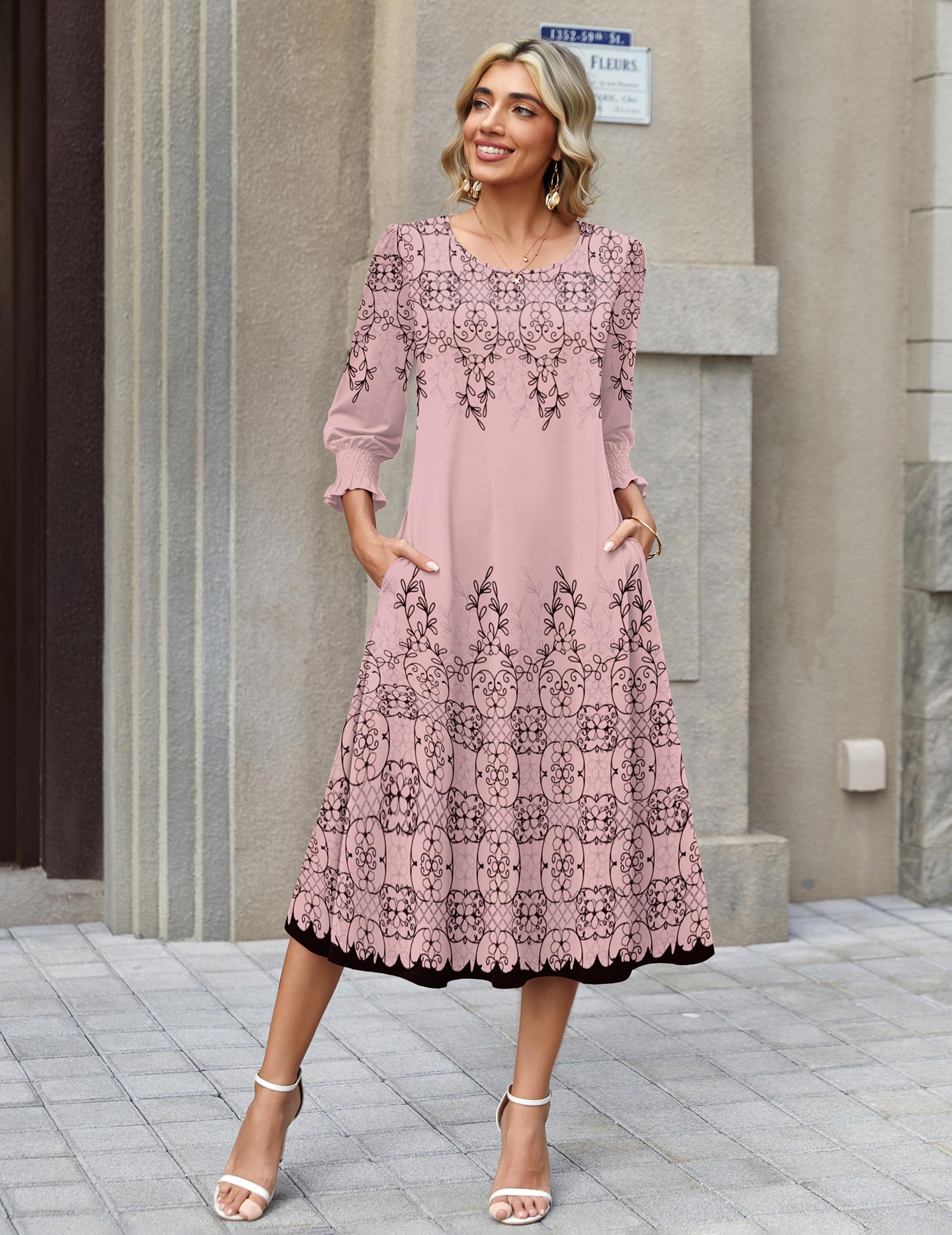 Zeagoo Casual Dresses for Women 2026 Plus Size Summer Womens Dresses Floral Dress with Pockets 3/4 Sleeve Dress Floral-589 XXL