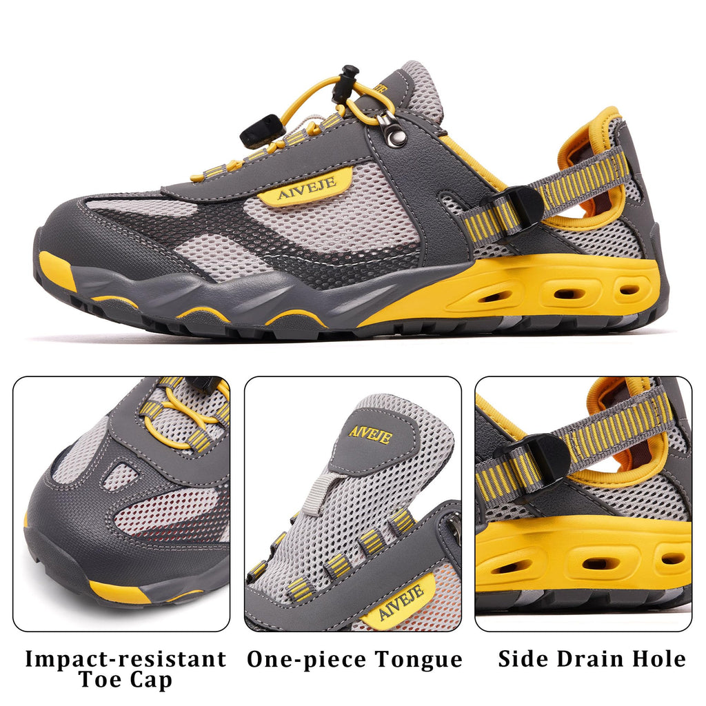 AIVEJE Men's Water Shoes Non-Slip Quick Drying Aqua Shoe Summer Outdoor Hiking Athletic Water Sandals 11.5 Grey Yellow
