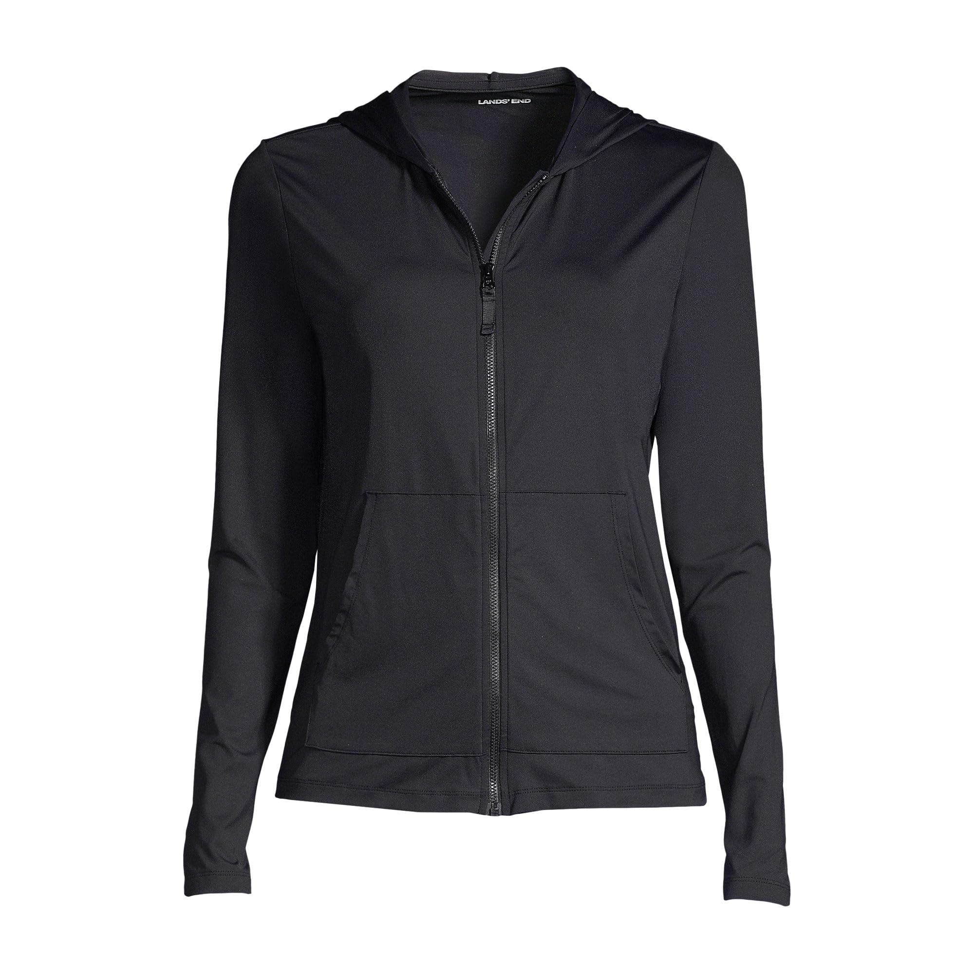 Lands' End Women's Sunshade UPF 50 Hooded Zip Front Rash Guard Black Petite X-Small