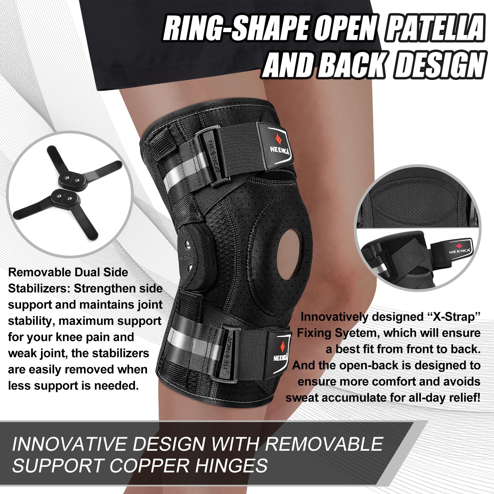 NEENCA Professional Knee Brace for Knee Pain, Hinged Knee Support with Patented X-Strap Fixing System, Medical for Pain Relief, Arthritis, Meniscus Tear, ACL, PCL, MCL, Runner, Sport -FSA/HSA Eligible