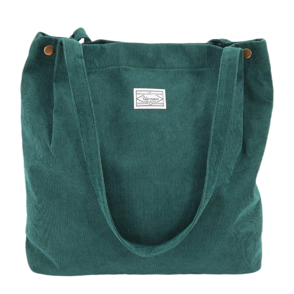 UERRUAM Corduroy Tote Bag for Women with Inner Pockets,Cute Go-to Bag for Everyday,Work,Lightweight,Washable,Portable,S,Green