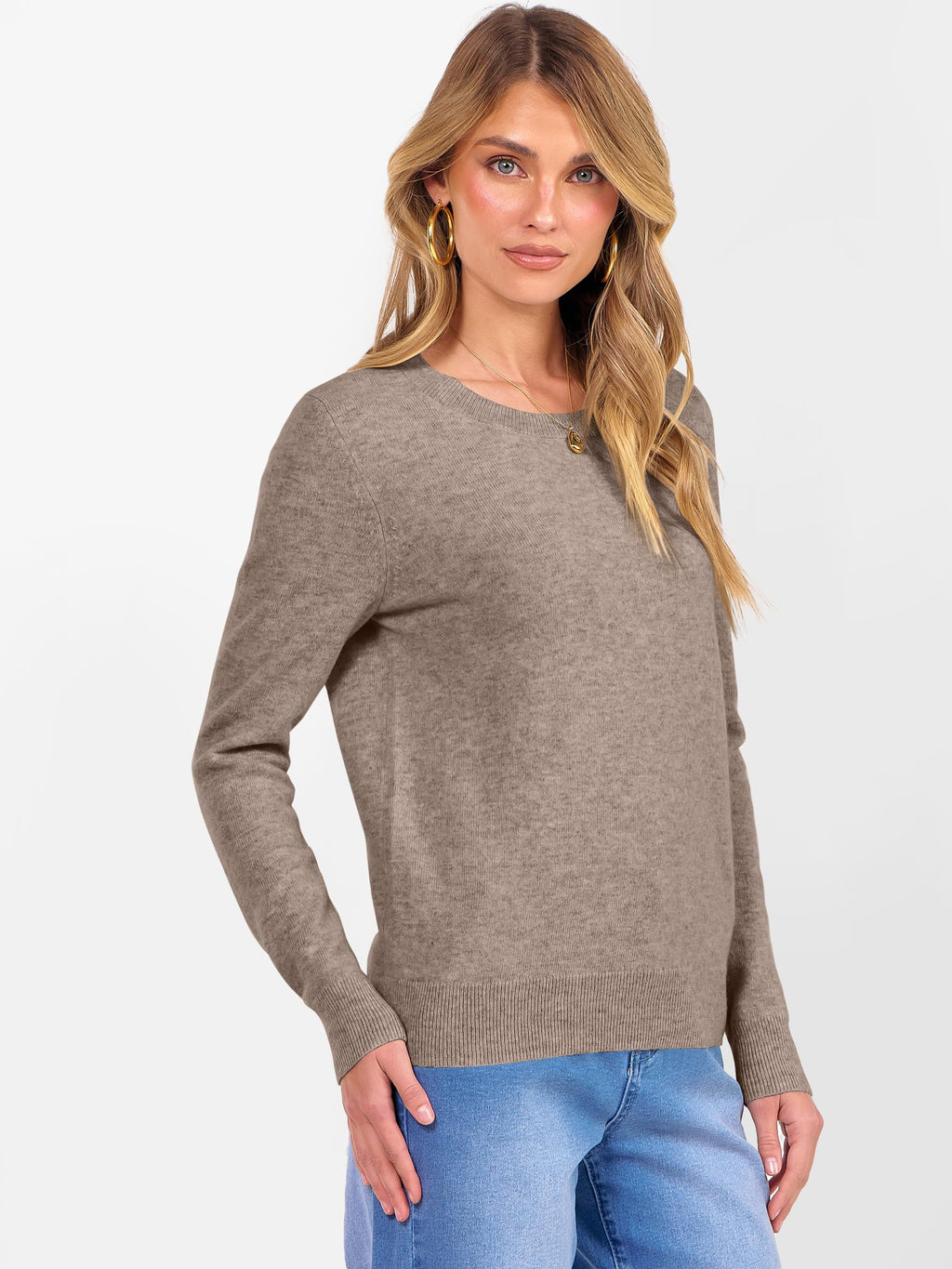 ANRABESS Womens 100% Wool Sweaters Crewneck Long Sleeve Work Business Casual Basic Sweater Tops 2026 Fall Outfits Khaki Medium