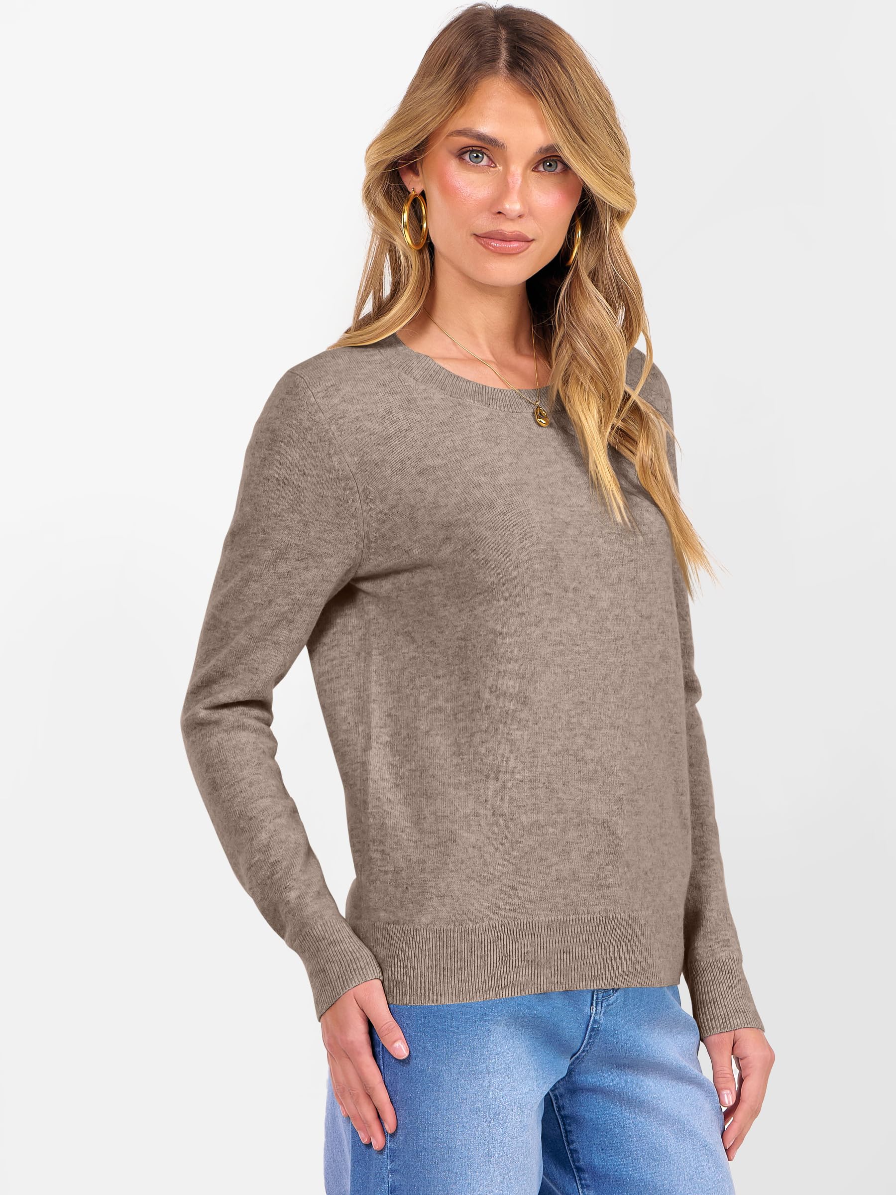 ANRABESS Womens 100% Wool Sweaters Crewneck Long Sleeve Work Business Casual Basic Sweater Tops 2026 Fall Outfits Khaki Medium