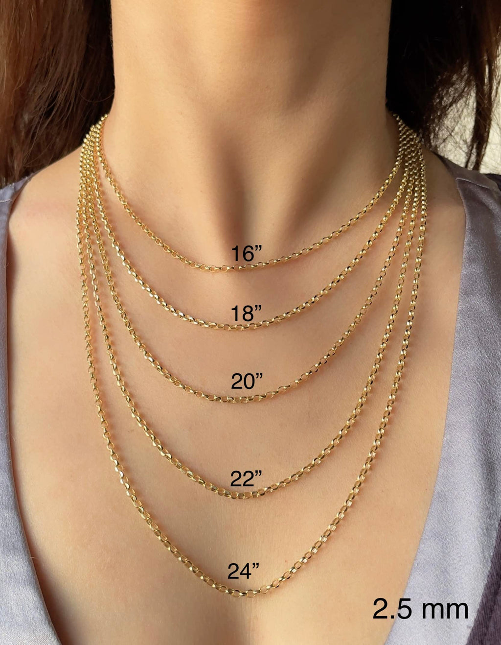 JEWELHEART 14K Yellow Real Gold Rolo Chain 2.5mm Diamond Cut Trendy Round Link Chain Pendant Necklace For Women with Lobster Clasp 22"