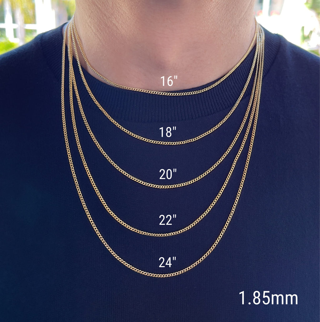 JEWELHEART 14K Gold Miami Cuban Link Chain Men - 1.85mm Diamond Cut Cuban Curb Chain - Dainty Yellow Real Gold Necklaces For Women with Lobster Clasp 16"
