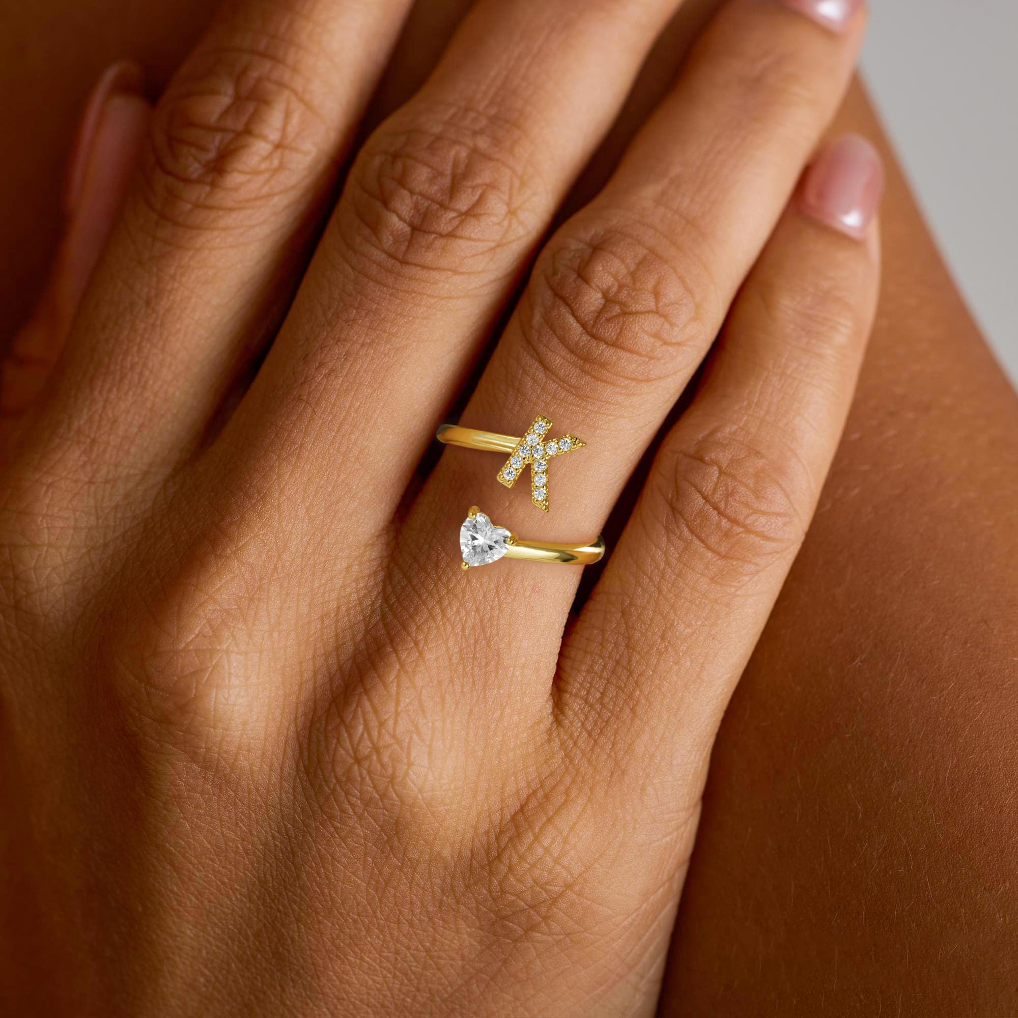 Treasure Bender Valentines Gifts for Teen Girls Initial Rings for Women - 14K Gold Plated K Initial Ring for Girls Age 6-8 Letter B Initial Letter Rings 10 Year Old Girl Birthday Gifts