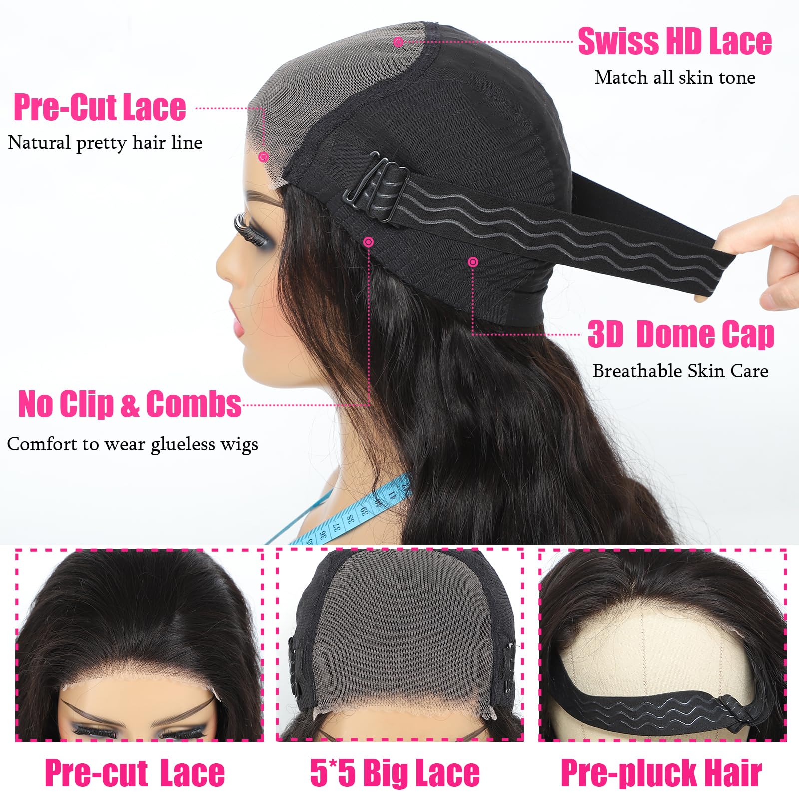 Uveous 28 Inch Wear and Go Glueless Wigs Human Hair Pre Plukced Pre Cut 5x5 Hd Lace Closure Wigs Human Hair for Women 180% Density Ready to Wear Glueless Body Wave Lace Front Wigs No Glue Wigs
