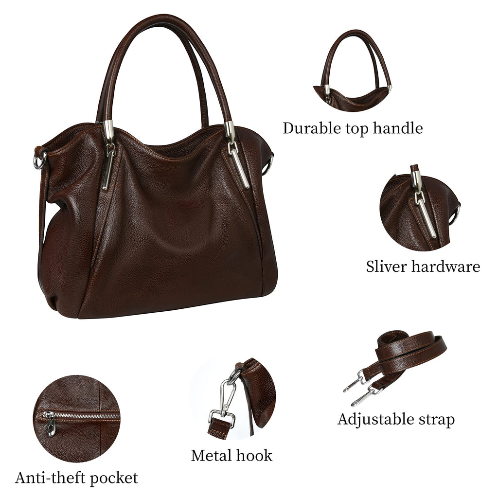 HESHE Women's Leather Shoulder Bag Trendy Designer Tote Bag Sacthel Purse Large Capacity Travel Bag Crossbody Hobo Bags (Coffee)