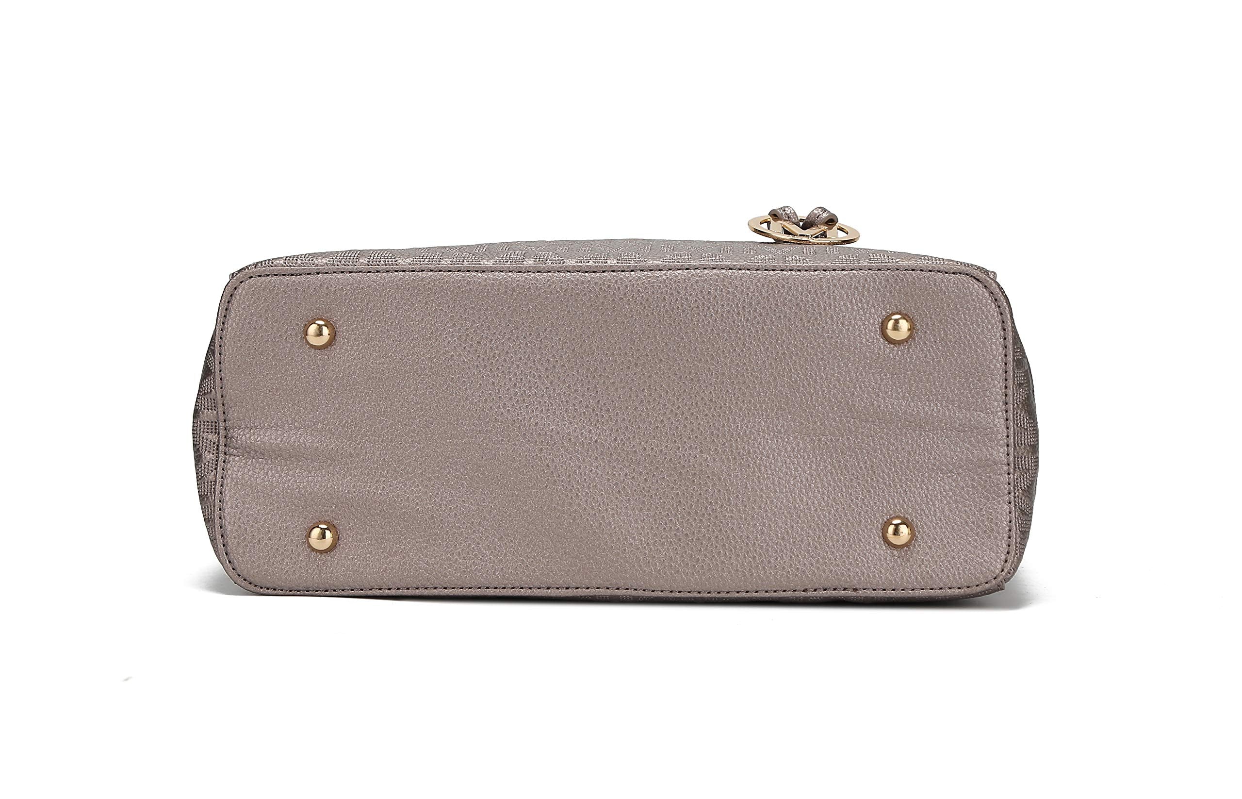 MKF Collection Crossbody Shoulder Bag for Women – PU Leather Top Handle Pocketbook – Roomy Tote Satchel Handbag Purse M Charm Pewter Silver by Mia k