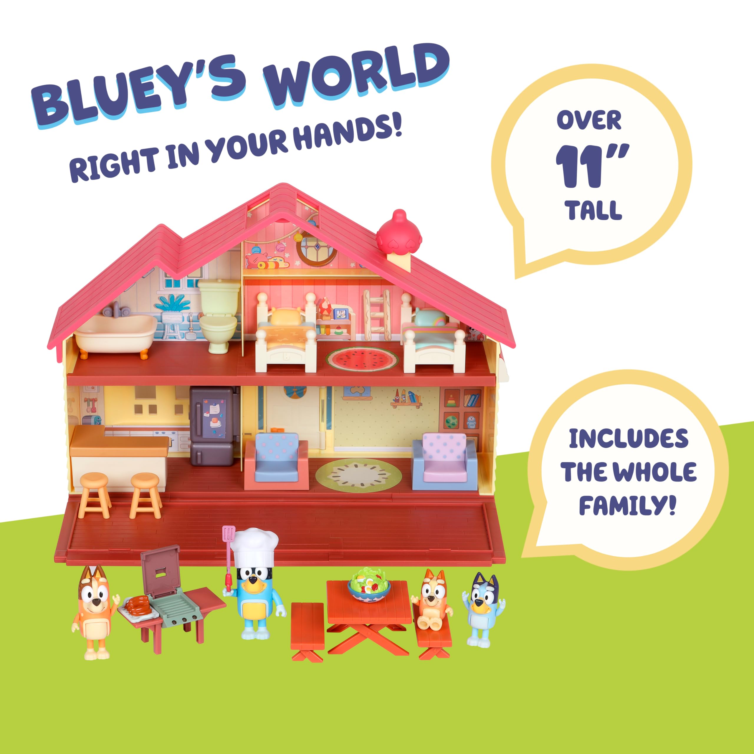 Bluey Toy House Mega Bundle Family Home & BBQ Playhouse Toys, Bingo, Bandit, Chilli, Kids Doll House Playset for Toddlers 3-5, Amazon Exclusive