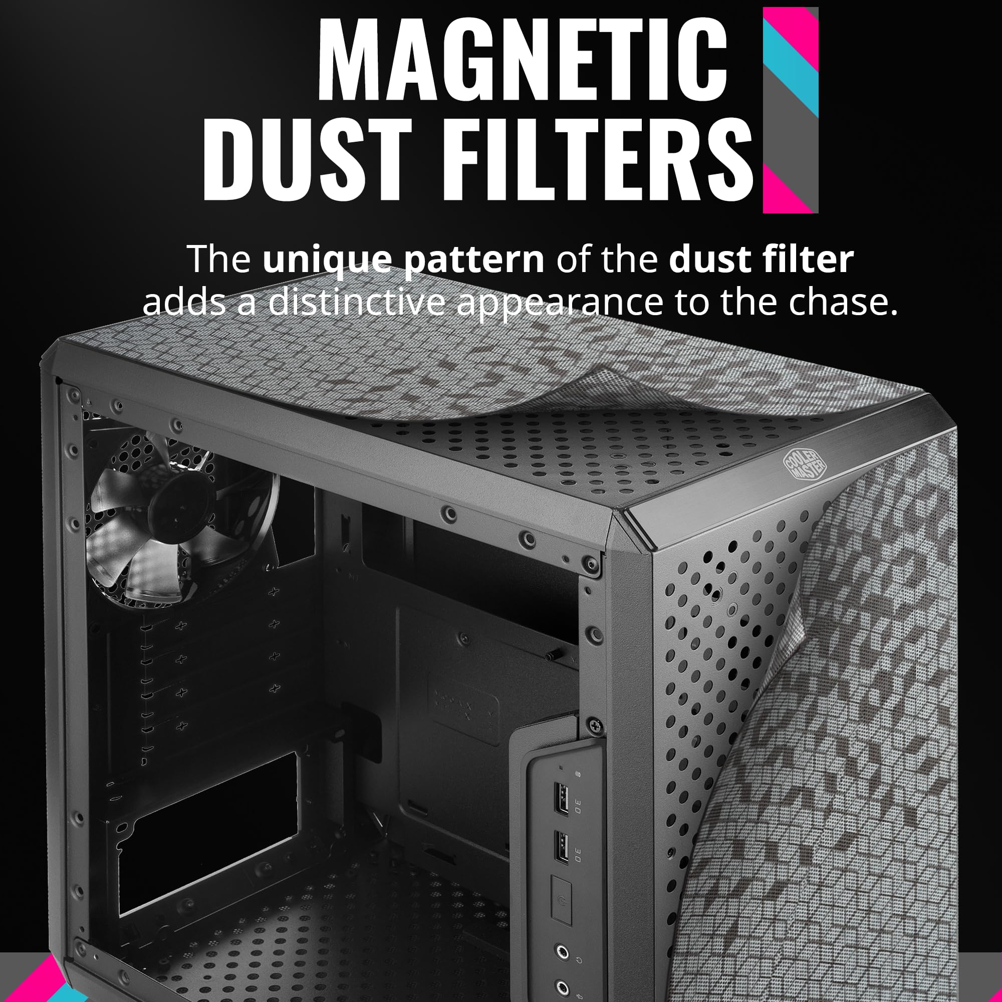 Cooler Master MasterBox Q300L Micro-ATX PC Case – Compact mATX Computer Case with Magnetic Dust Filters, Modular Adjustable I/O Panel, Perforated Airflow Design, 1 x 120mm Pre-Installed Fan, Black
