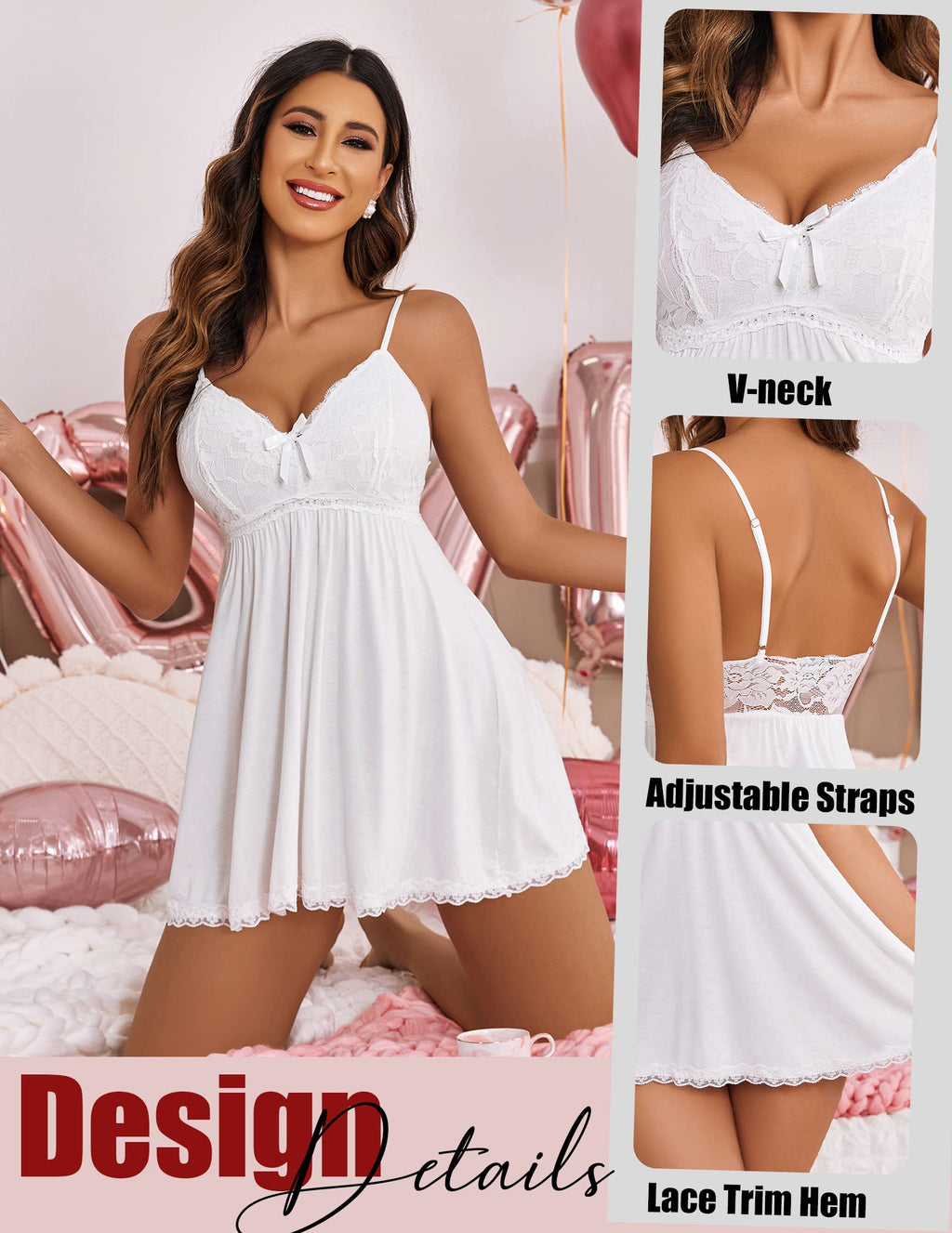 Avidlove Womens Teddy Lingerie Soft Bride Pajamas Honeymoon Lingerie Boudoir Outfit White