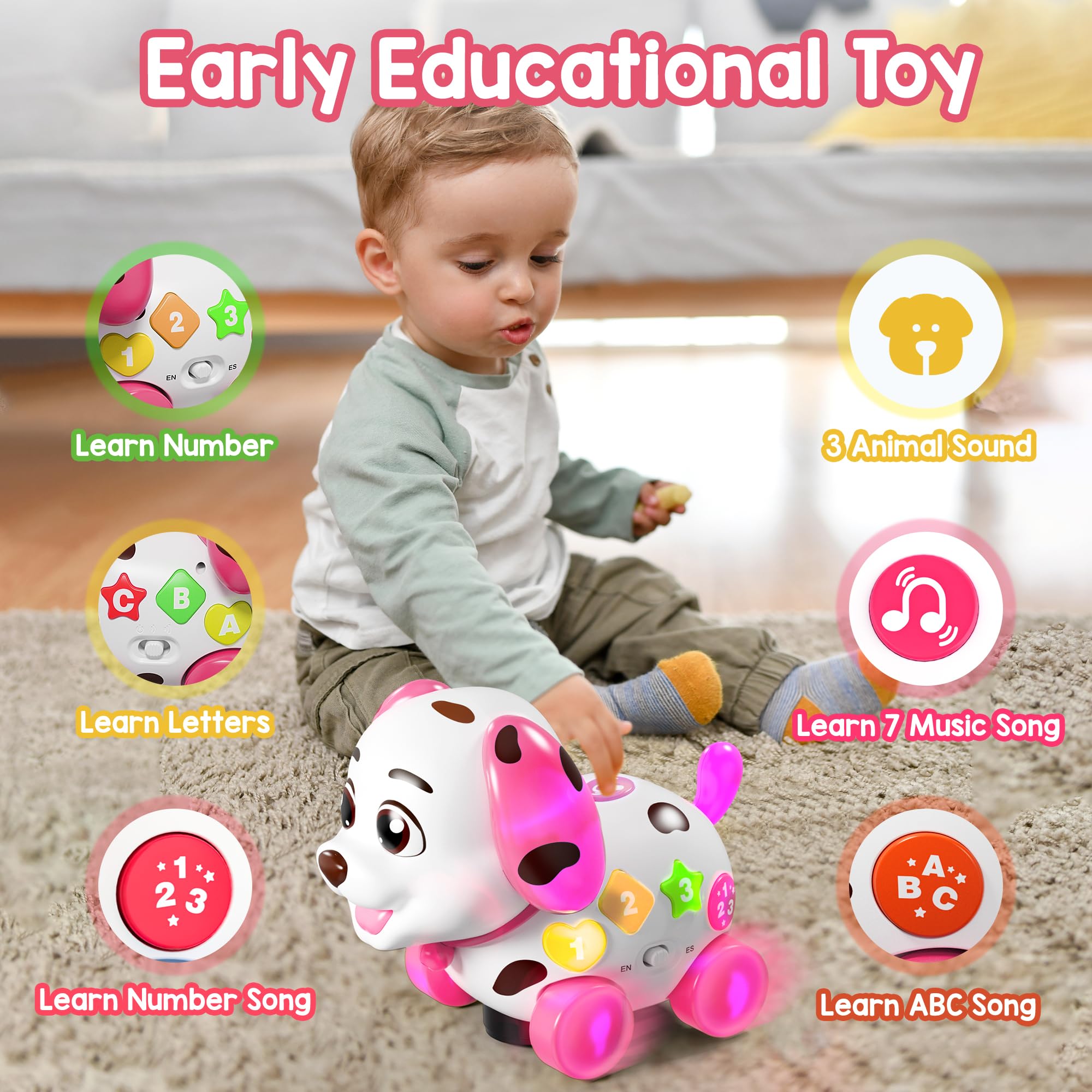 Grasili Musical Bilingual Puppy Toys for 1 Year Old Girl Gifts, First 1st Birthday Girl Gifts for 1 Year Old Toy, Learning Educational Baby Toy 6-12-18 Months