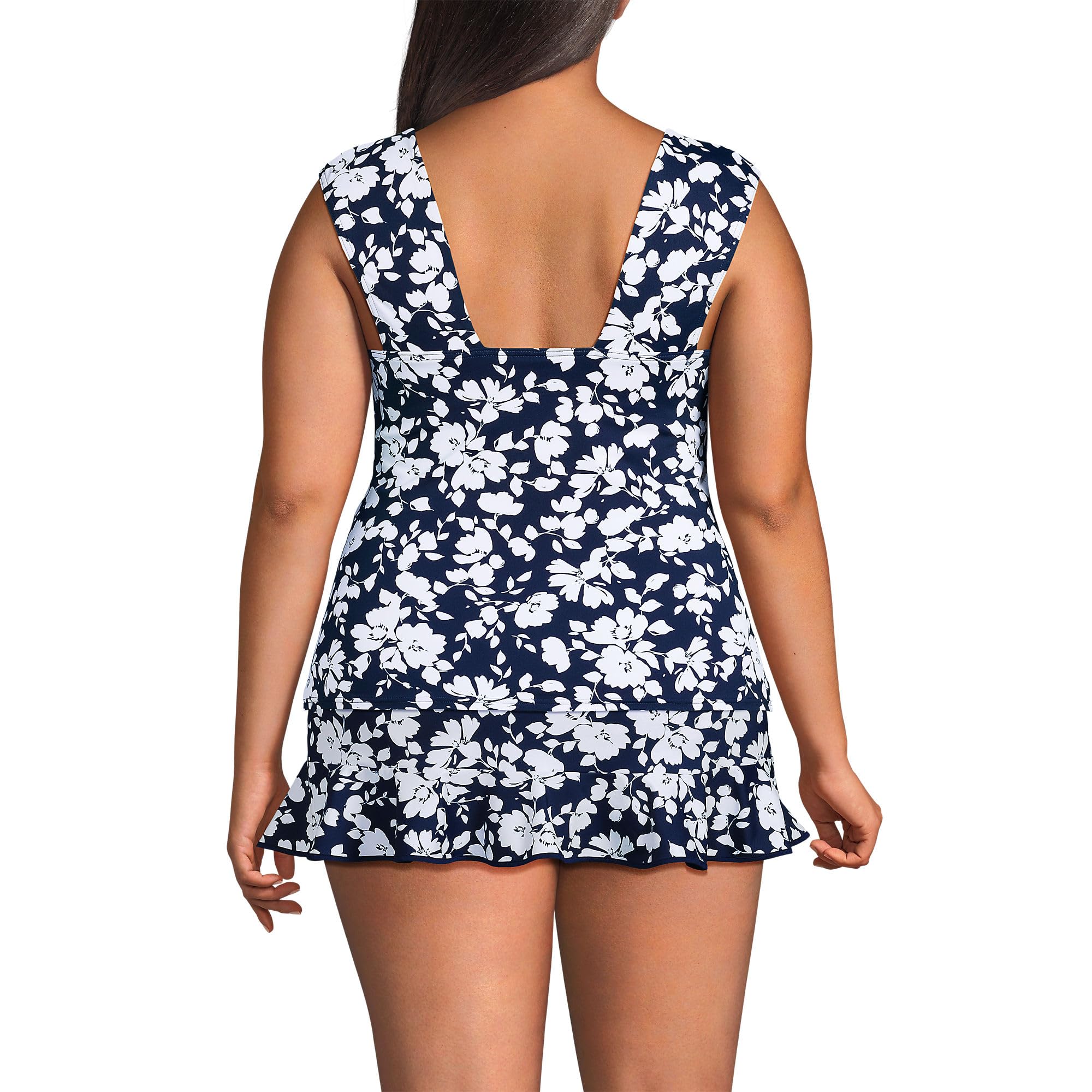 Lands' End Women's Square Neck Underwire Tankini Top 4 Navy Blossom Floral