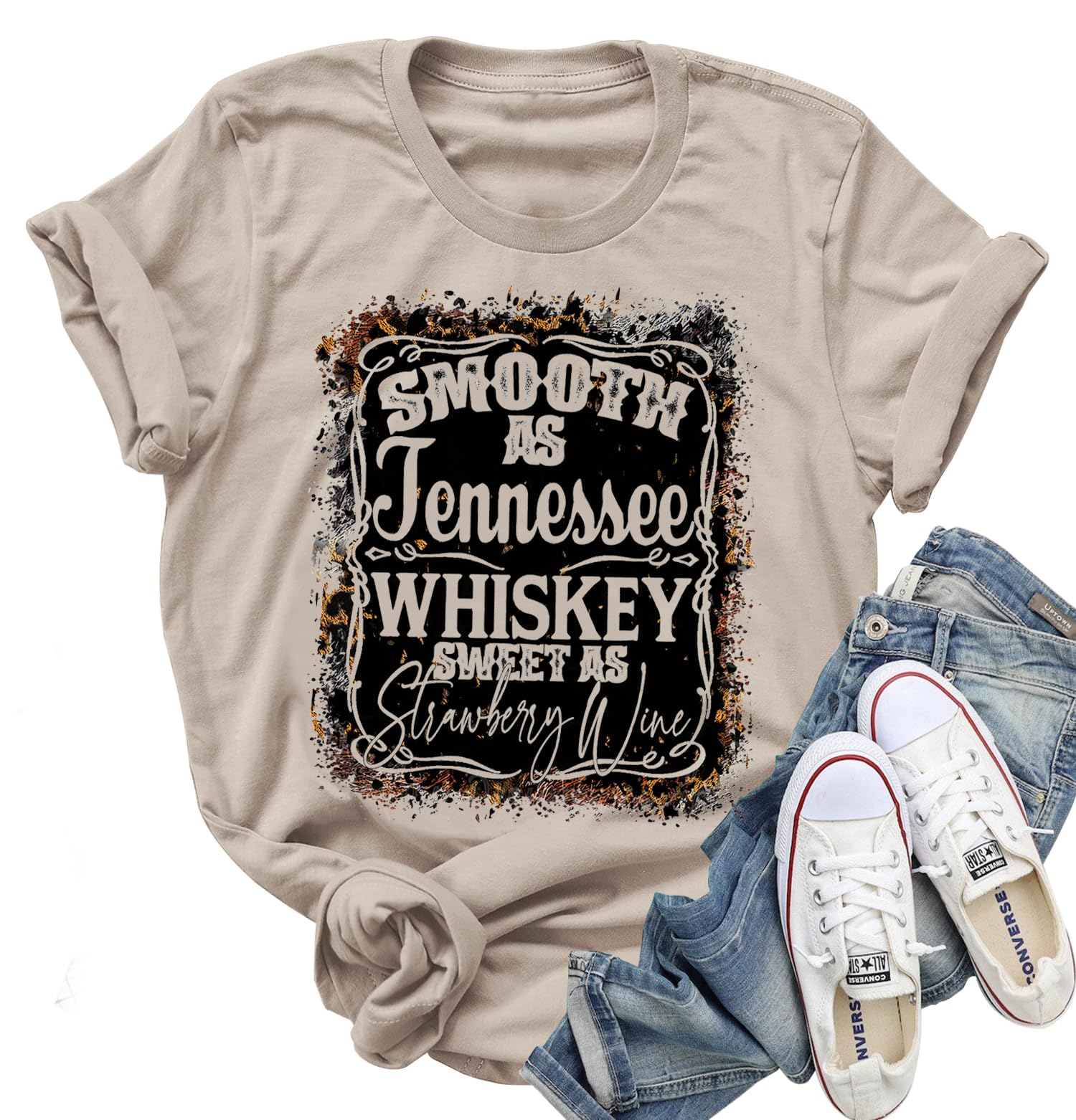 Graphic Tees for Women Vintage Graphic Tees Summer Short Sleeve Shirts Casual Country Concert Tops 90s Country Shirts (L, Tennssee-Khaki)