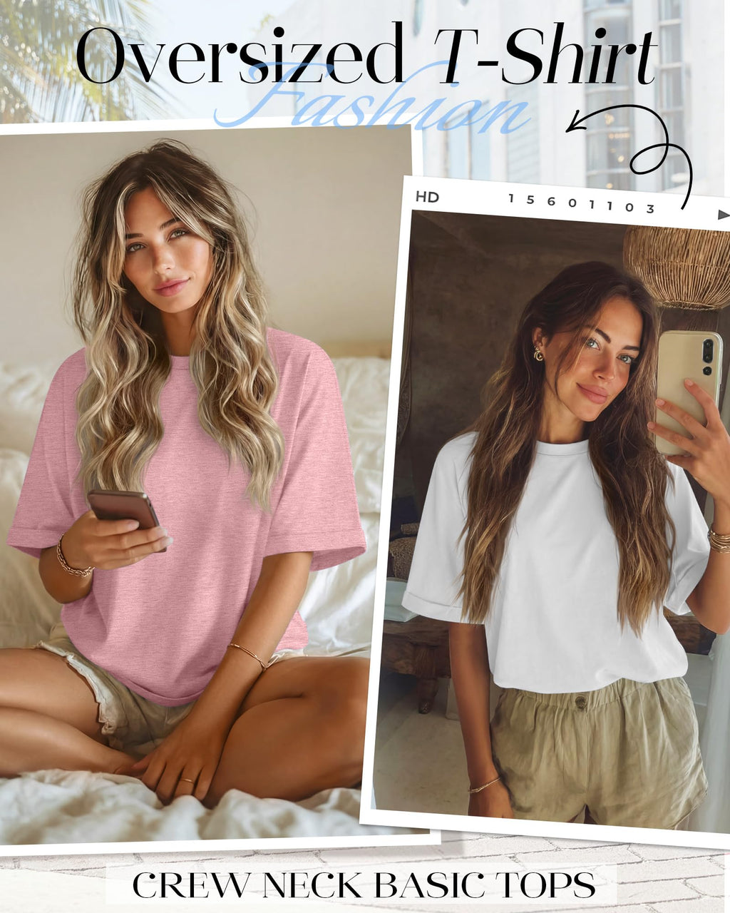 Riyiper 3 Pack Women's Oversized T-Shirt Half Sleeve Summer Tees Casual Loose Fit Crew Neck Basic Tops(Black, White, Pink,Medium)