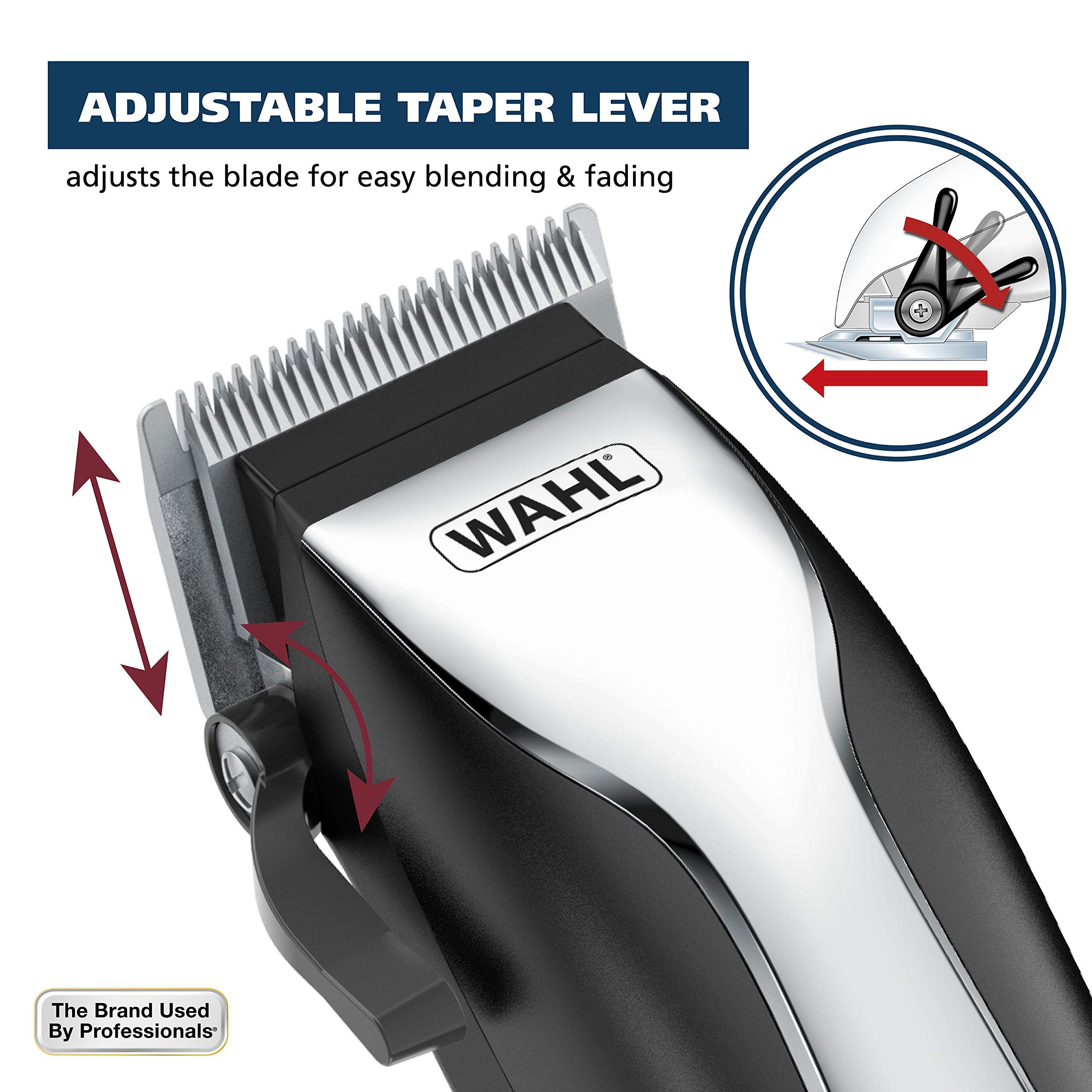 Wahl Home Haircutting Corded Clipper Kit with Adjustable Taper Lever, and 10 Color Coded Guards for Easy Clipping & Trimming - Model 79722