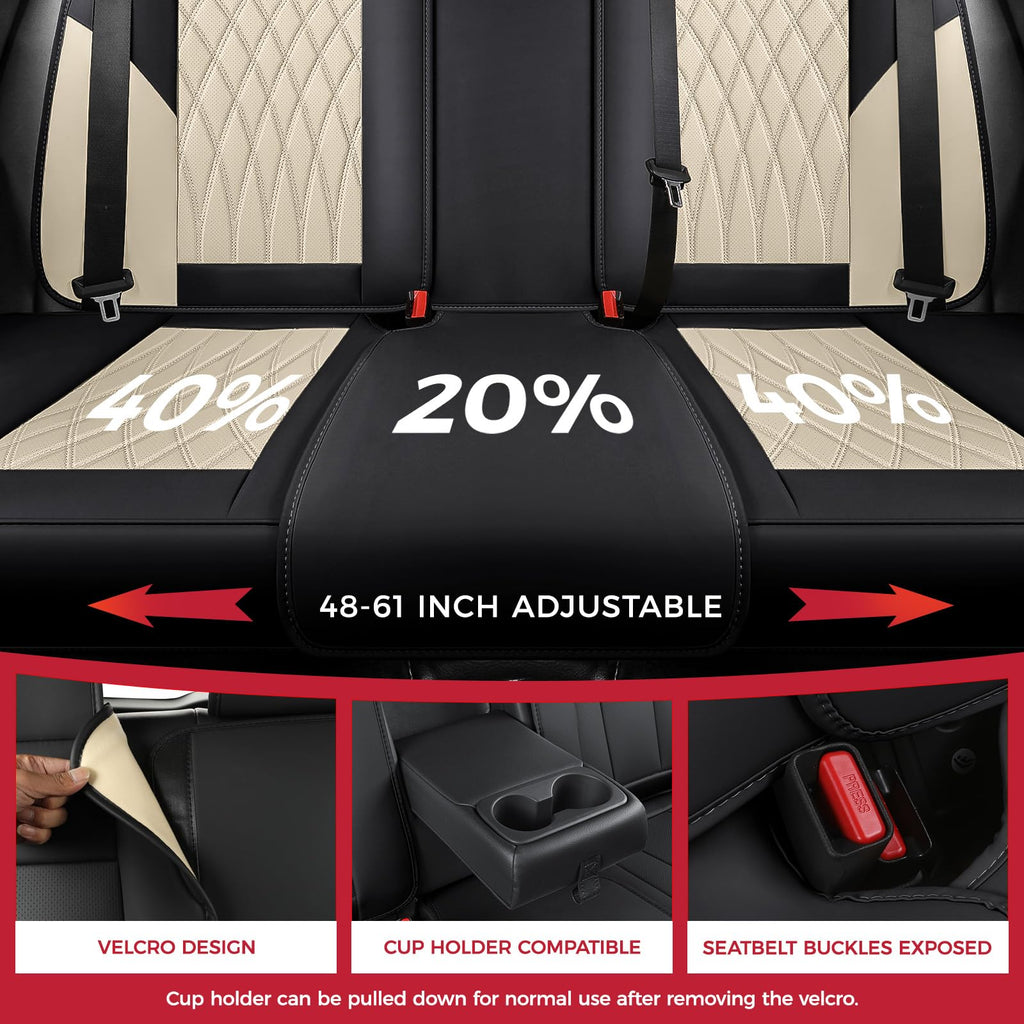 FREESOO Black Beige Car Seat Covers Full Set - Faux Nappa Leather Seat Covers for Cars, Luxury Breathable Waterproof Front Seats with Lumbar Support and Back Seat Cover, Fit for Sedans SUVs Pick-ups