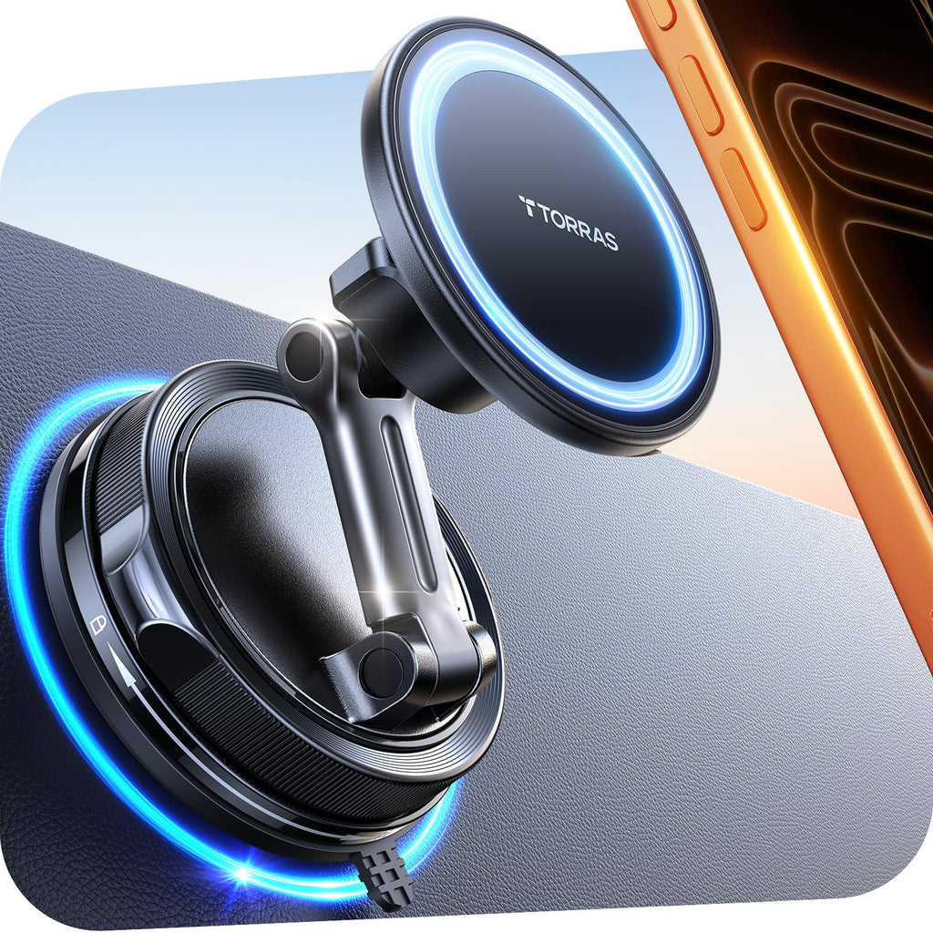 TORRAS 2026 Vacuum for Magsafe Car Mount【98+LBS Strongest Suction & Ultra Magnet】 Magnetic Phone Holders for Your Car, 360° Adjustable Car Phone Holder Mount for iPhone 17 Pro Max 16 15 14 13 12