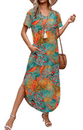 WIHOLL Shirt Dresses for Women 2026 Vacation Casual Maxi Hawaiian Midi Dress V Neck Cruise Outfits for Women Floral L