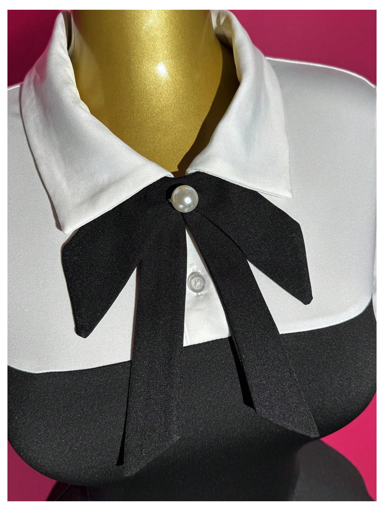 WDIRARA Women's Collared Button Up Short Sleeve Dress Pearl Tie Ruffle Layered Flowy Preppy Dresses Black Large