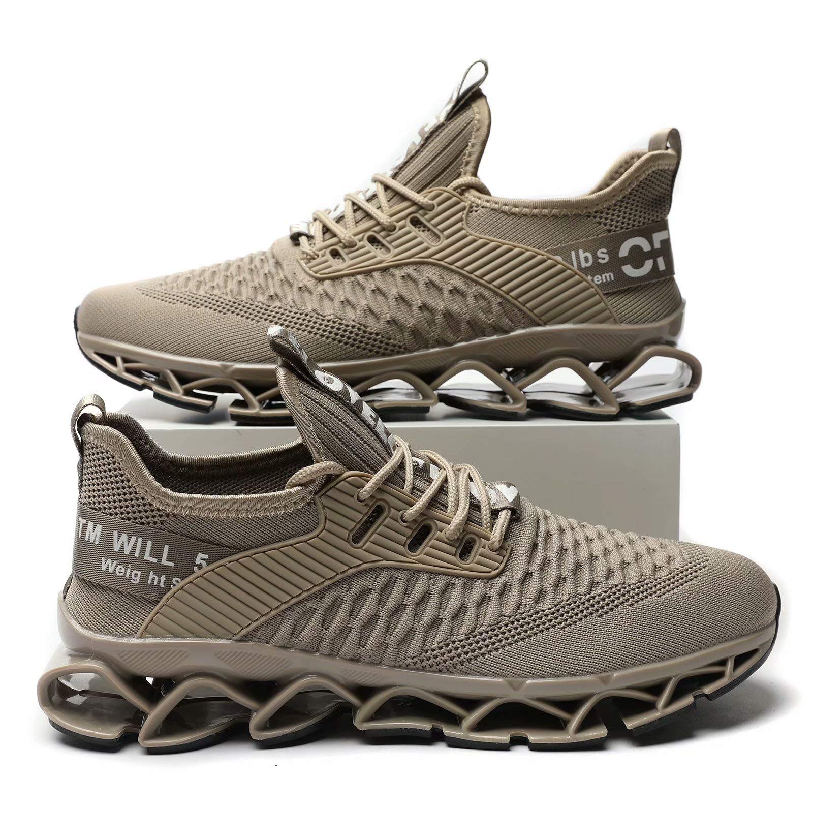 Chopben Men's Running Shoes Blade Non Slip Fashion Sneakers Breathable Mesh Soft Sole Casual Athletic Lightweight Walking Shoes Beige 6.5