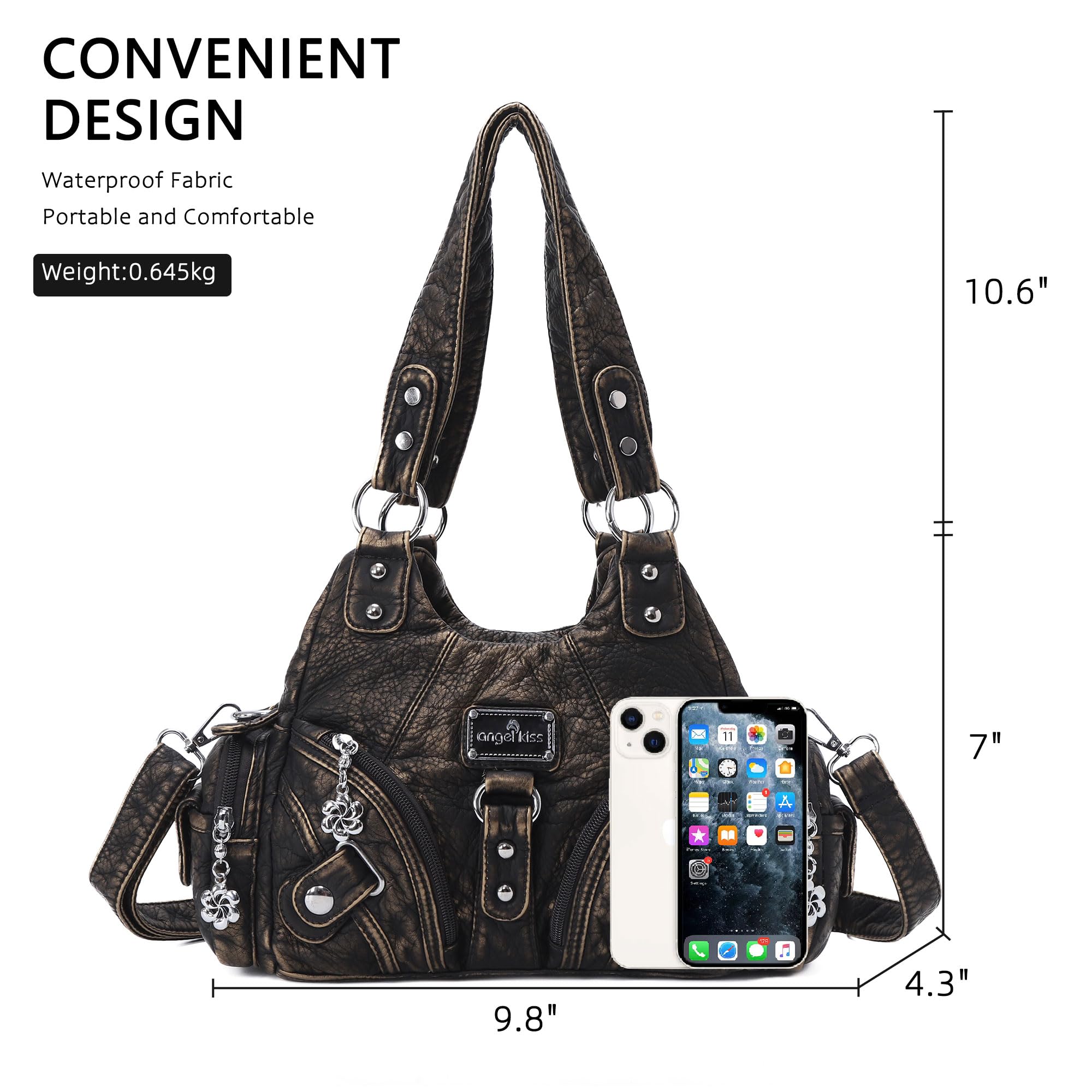 Angel Kiss Purses for Women Small Hobo Shoulder Bags Vagen Leather Multi-Pocket Tote Bag with Zipper (Bronze)