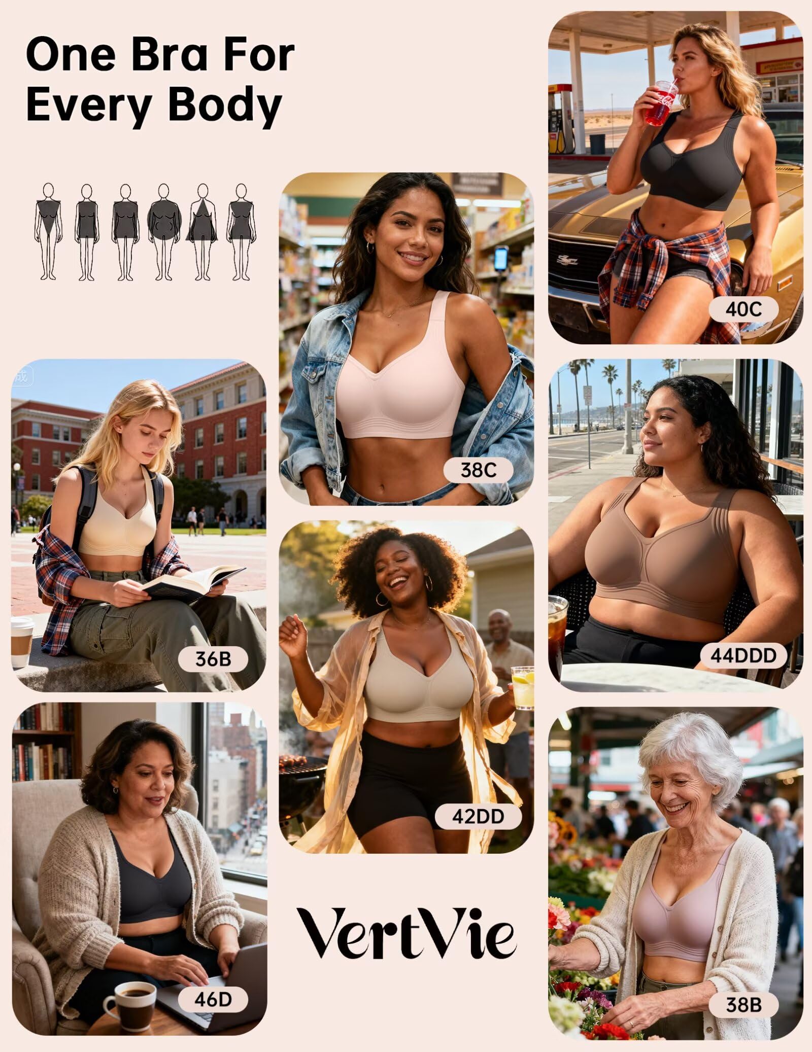Vertvie Jelly Bras for Women Plus Size Minimizer Soft Wireless Push Up Bra Full Supportive Older Lift Back Coverage Bralette(Skin,38DD)