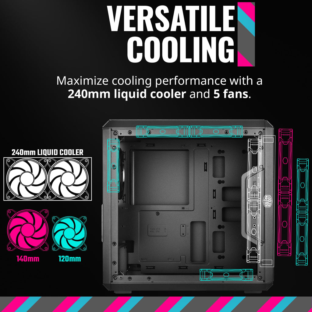 Cooler Master MasterBox Q300L Micro-ATX PC Case – Compact mATX Computer Case with Magnetic Dust Filters, Modular Adjustable I/O Panel, Perforated Airflow Design, 1 x 120mm Pre-Installed Fan, Black