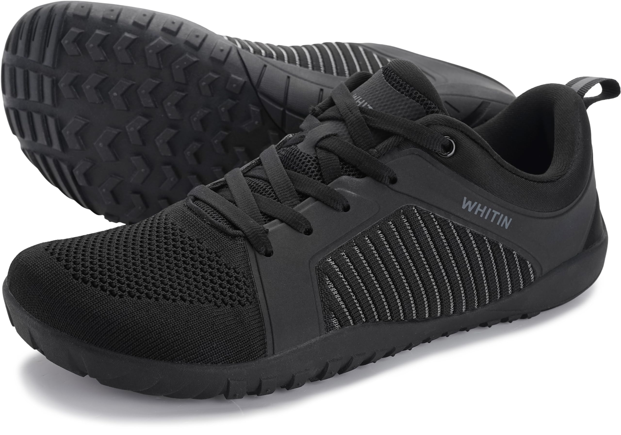 WHITIN Men's Extra Wide Width Barefoot Minimalist Shoes Zero Drop Trail Running Hiking Sneaker Cross Training Walking Gym Workout Lifting All Black 44