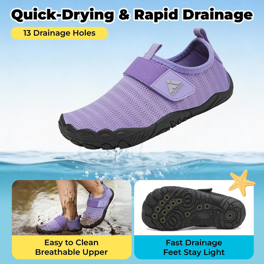 Mishansha Kids Water Shoes Quick-Dry Wide Toe Box Non-Slip Barefoot Shoes Beach Pool Swim Shoes Purple 2 Big Kid
