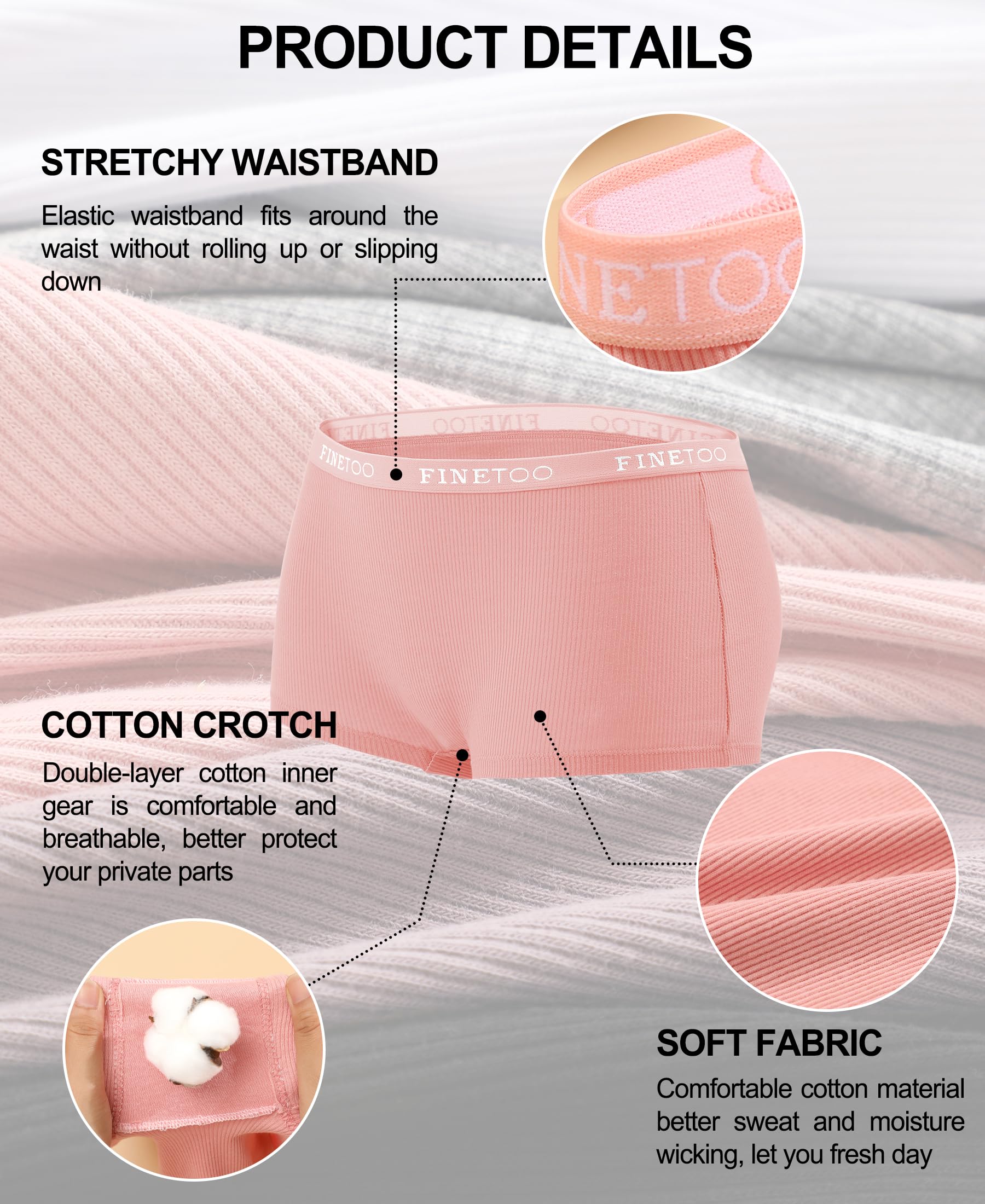 FINETOO Boyshort Underwear for Women Cotton Boxer Briefs Full Coverage Ladies BoyShorts Panties 5 Pack