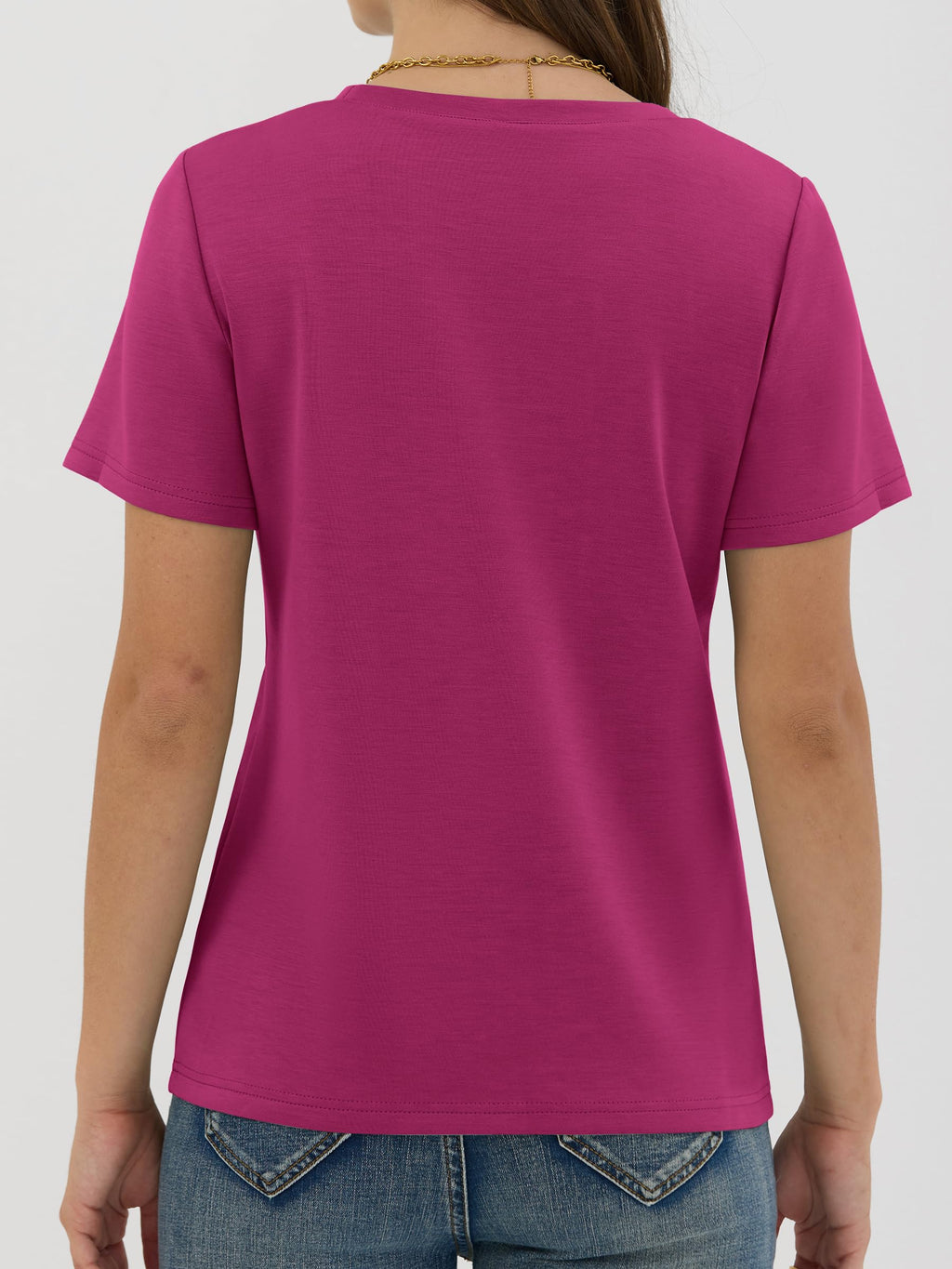 ANRABESS Women Short Sleeve Tops Summer Basic Tee Wrinkle-Free Trendy Cute T Shirts 2026 Spring Business Casual Outfits Hot Pink Large