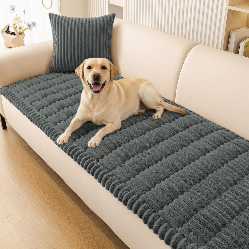 Smiry Couch Cover for Dogs Washable, Non Slip Fuzzy Pet Couch Covers for 3 Cushion Sofa Pet Friendly, Thick Soft Sofa Slipcovers Cushion Protector (Dark Grey, 27.6" x 88")