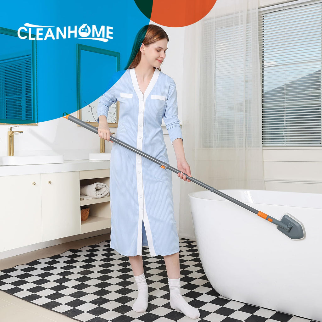 CLEANHOME Tile Tub Scrubber Brush with 3 Different Function Cleaning Heads and 56" Extendable Long Handle-No Scratch Shower Scrubber for Cleaning Bathroom Kitchen Toilet Wall,Bathtub,Sink,Grey
