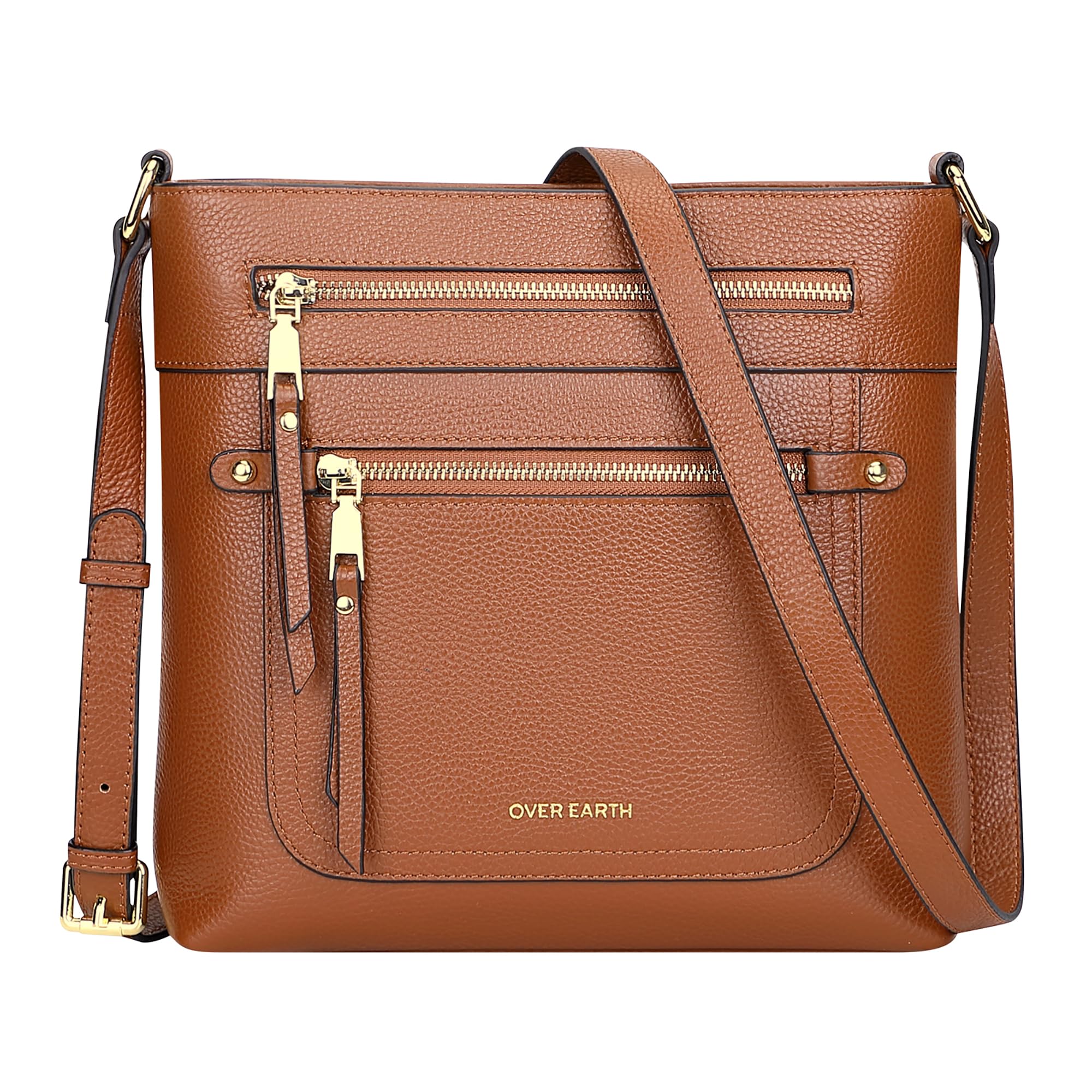 Over Earth Leather Crossbody Bags for Women Medium Shoulder Purse Multi Pocket Shoulder Handbag with Adjustable Strap(O199E Brown)