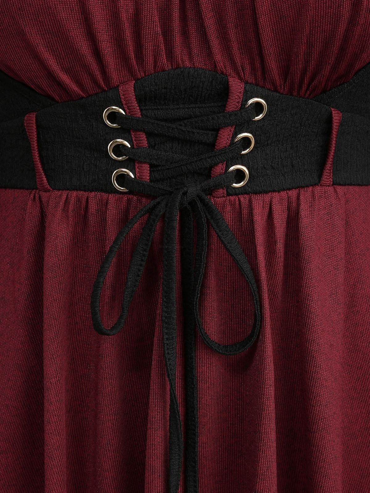 ROSE GAL Plus Size Women Medieval Renaissance Underbust Corset Blouse Off Shoulder Trumpet Sleeves Peasant Tops Shirt Victorian Goth Renaissance Costume(Red_1/1X)
