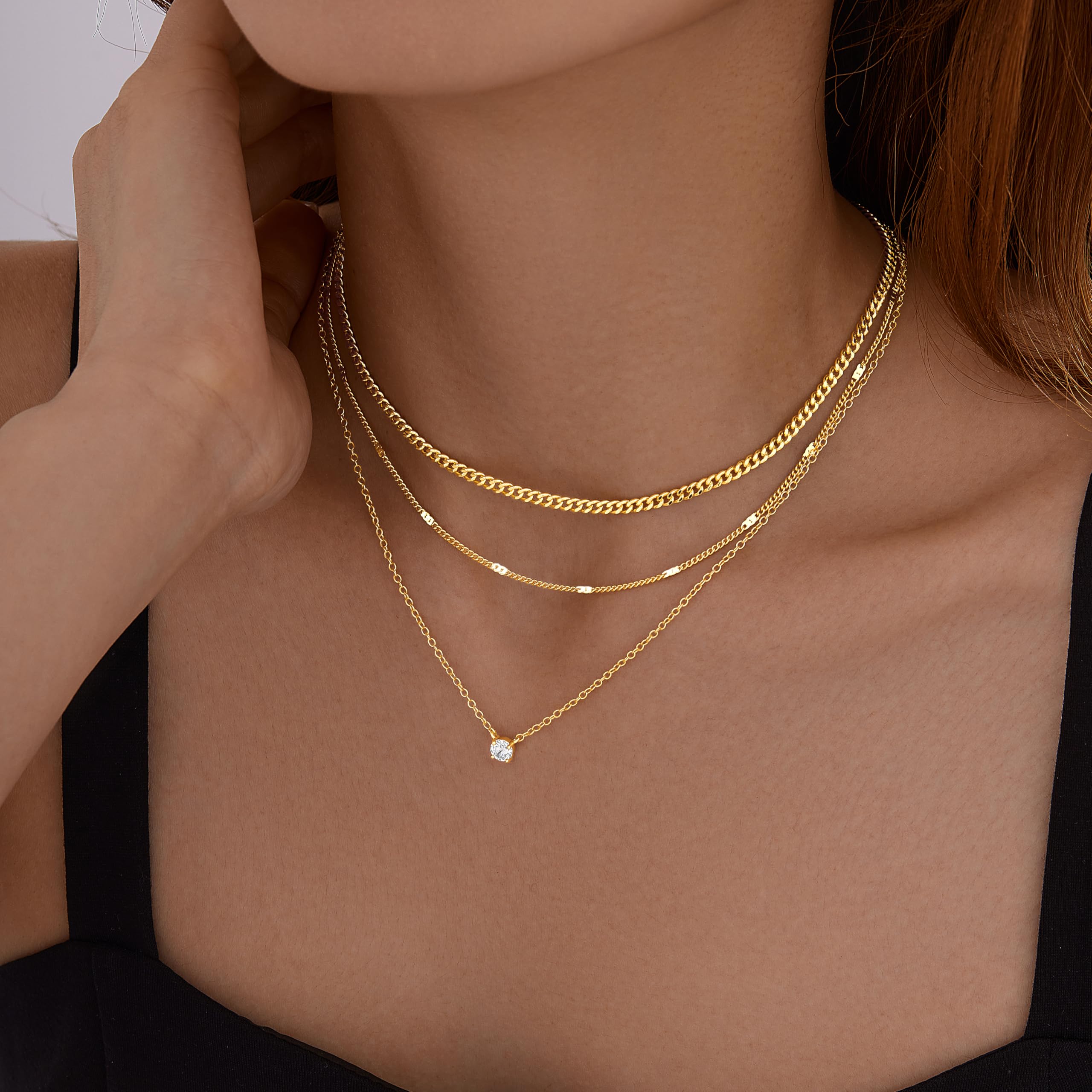 WomenGifts Layered Gold Necklaces for Women, 14K Gold Plated Dainty Cute Pendant Necklace Jewelry Set, Chunky Stackable Cuban Chain Choker Collar, Trendy Waterproof Non Tarnish Jewelry Gift