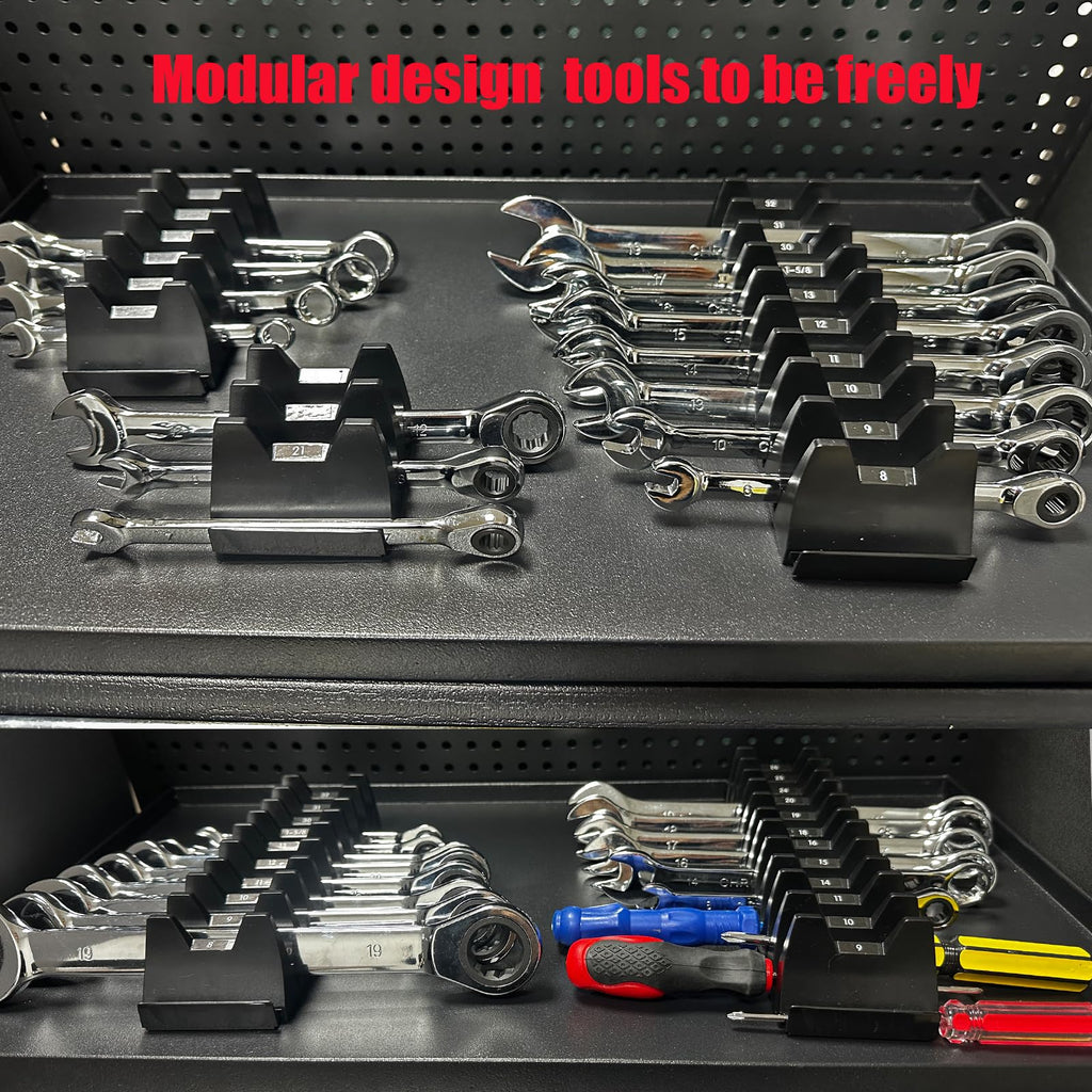 Monliful 84 pcs Magnetic Modular Wrench Organizer Wrench Holder - Wrenchs Tool Organizers for Tool Drawer Storage, Wrenchs Rack with Metric SAE Labels, Tool Storage Set Holder Festival Mechanics pcs